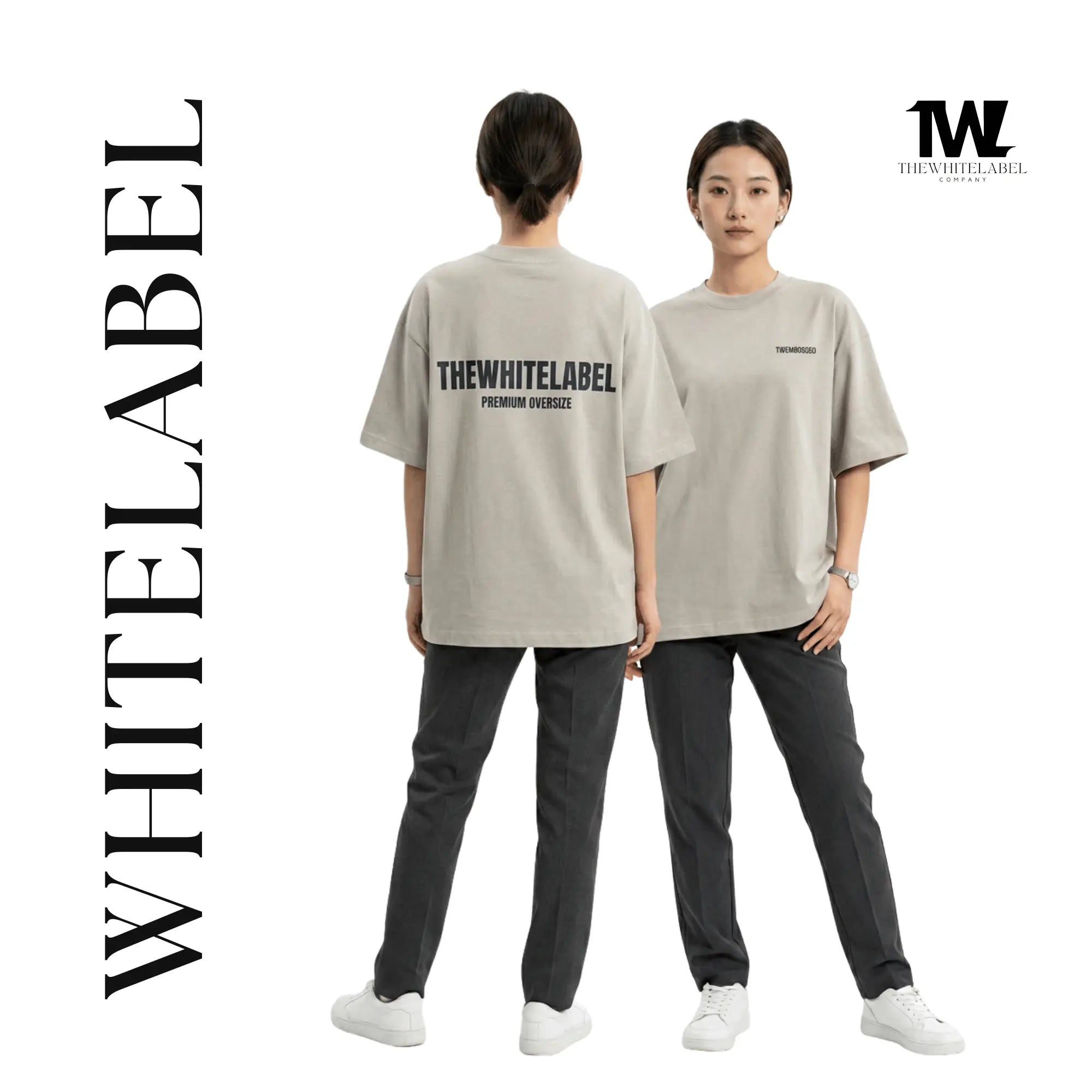 THEWHITELABEL EM01 Embossed Premium Oversized 300GSM Unisex T-Shirt Dark Blue and Khaki - TheWhiteLabel
