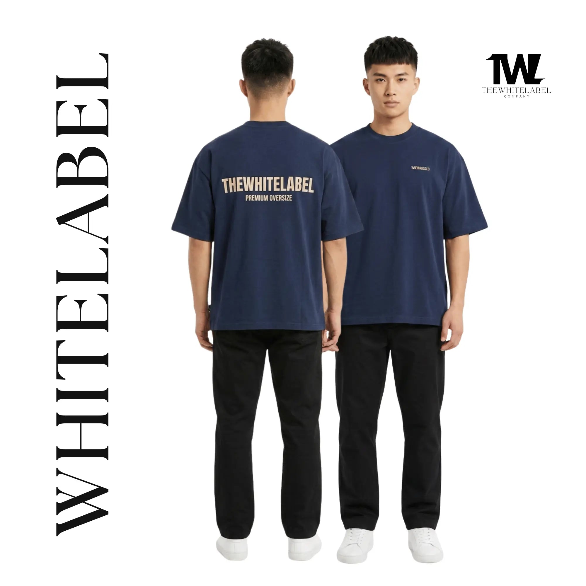 THEWHITELABEL EM01 Embossed Premium Oversized 300GSM Unisex T-Shirt Dark Blue and Khaki - TheWhiteLabel