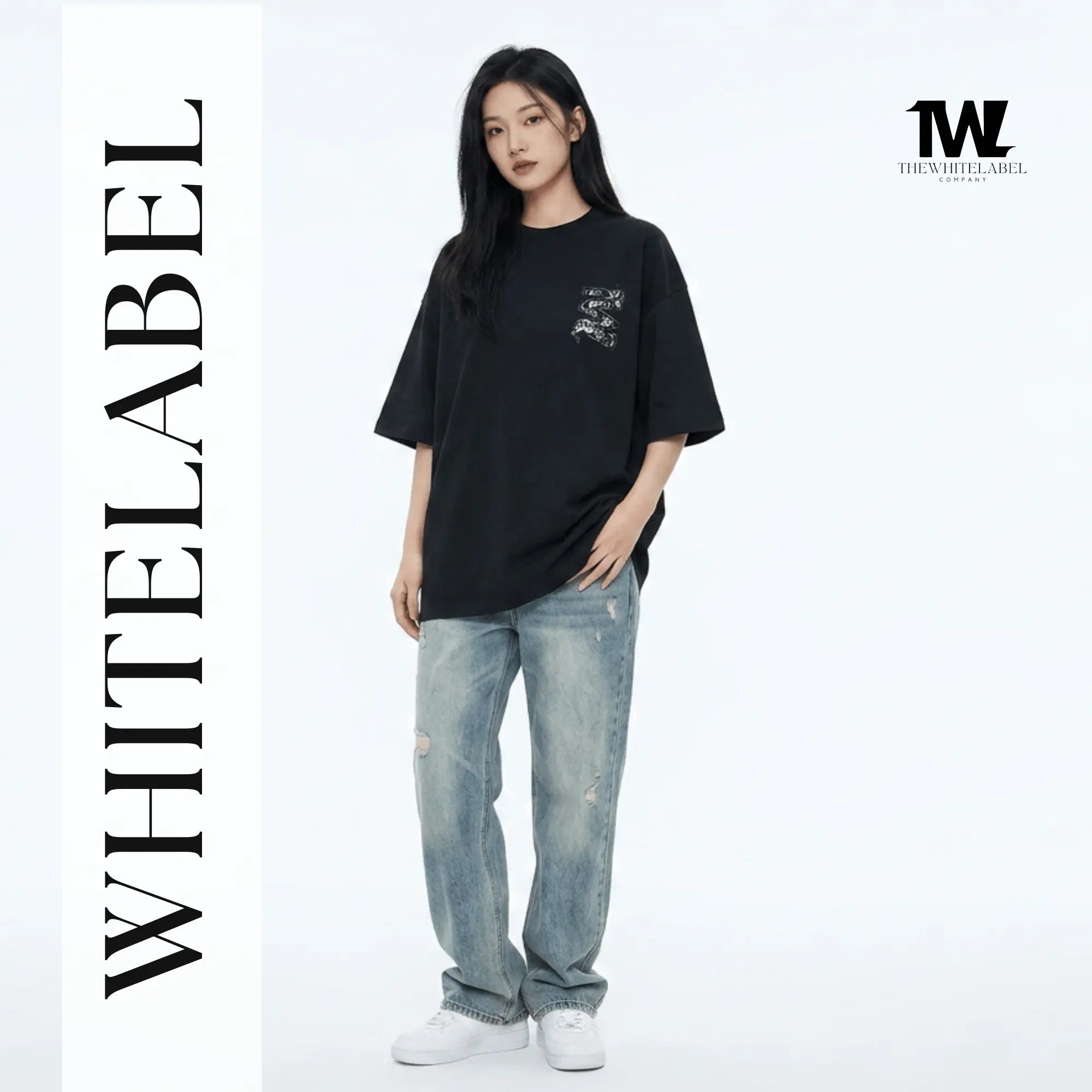 THEWHITELABEL CS14 Signature Diamonds 300GSM Unisex T-Shirt in Black Velvet - TheWhiteLabel