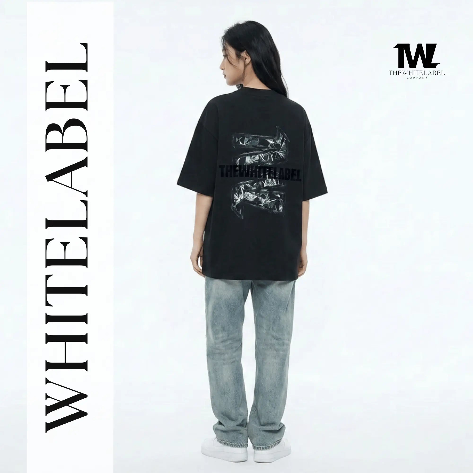 THEWHITELABEL CS14 Signature Diamonds 300GSM Unisex T-Shirt in Black Velvet - TheWhiteLabel