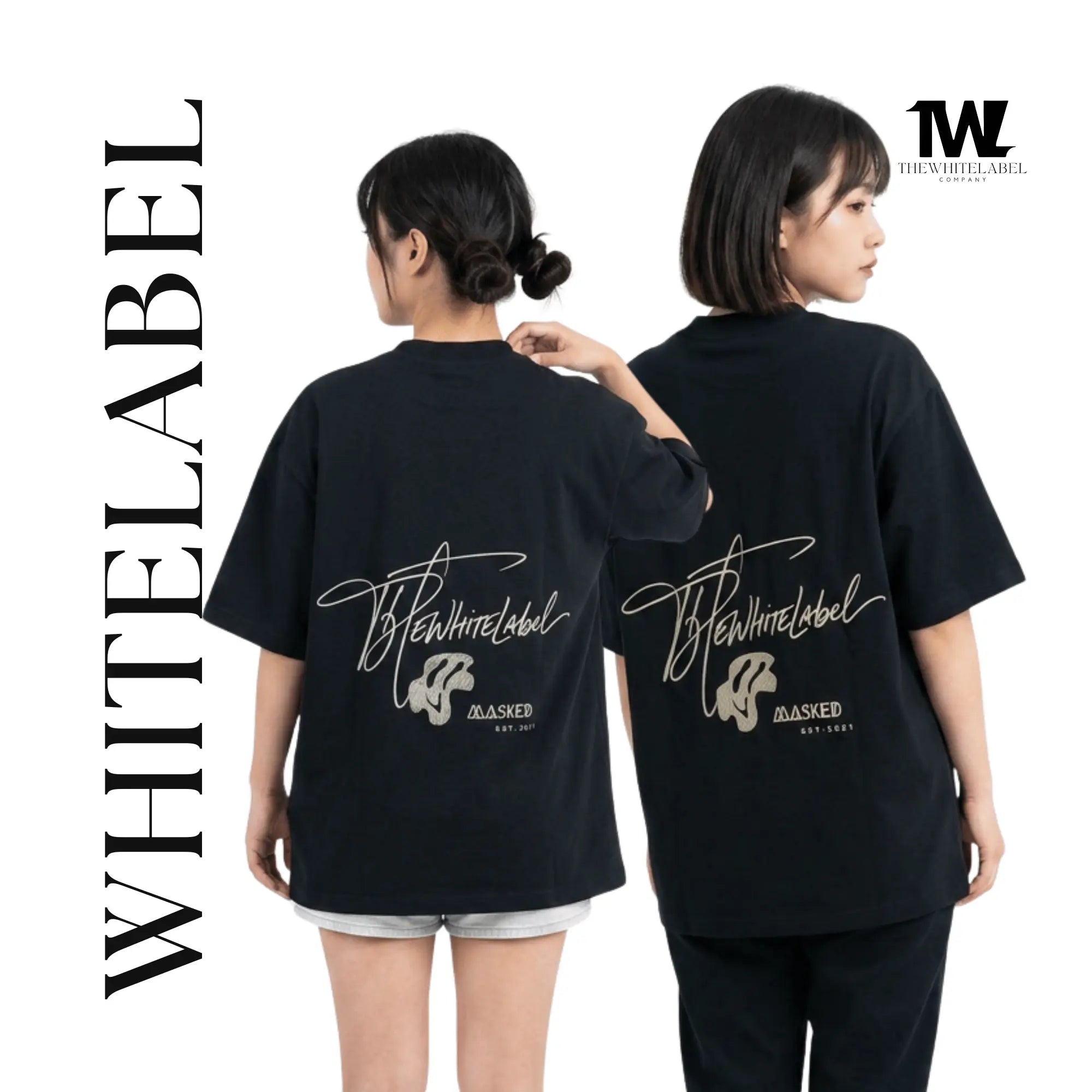THEWHITELABEL CS15 Classical MASKED 300GSM Unisex T-Shirt in Black Colour - TheWhiteLabel