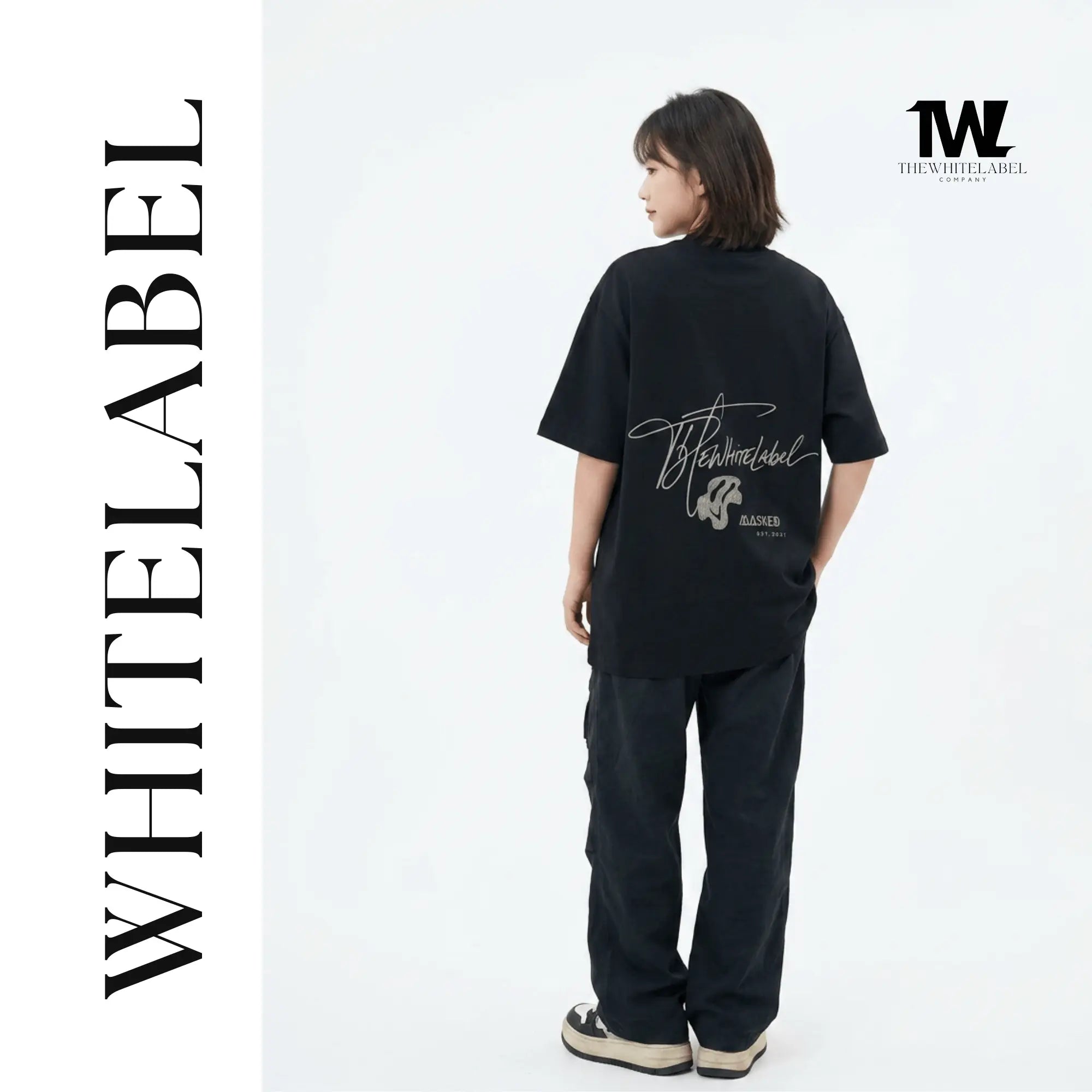 THEWHITELABEL CS15 Classical MASKED 300GSM Unisex T-Shirt in Black Colour - TheWhiteLabel