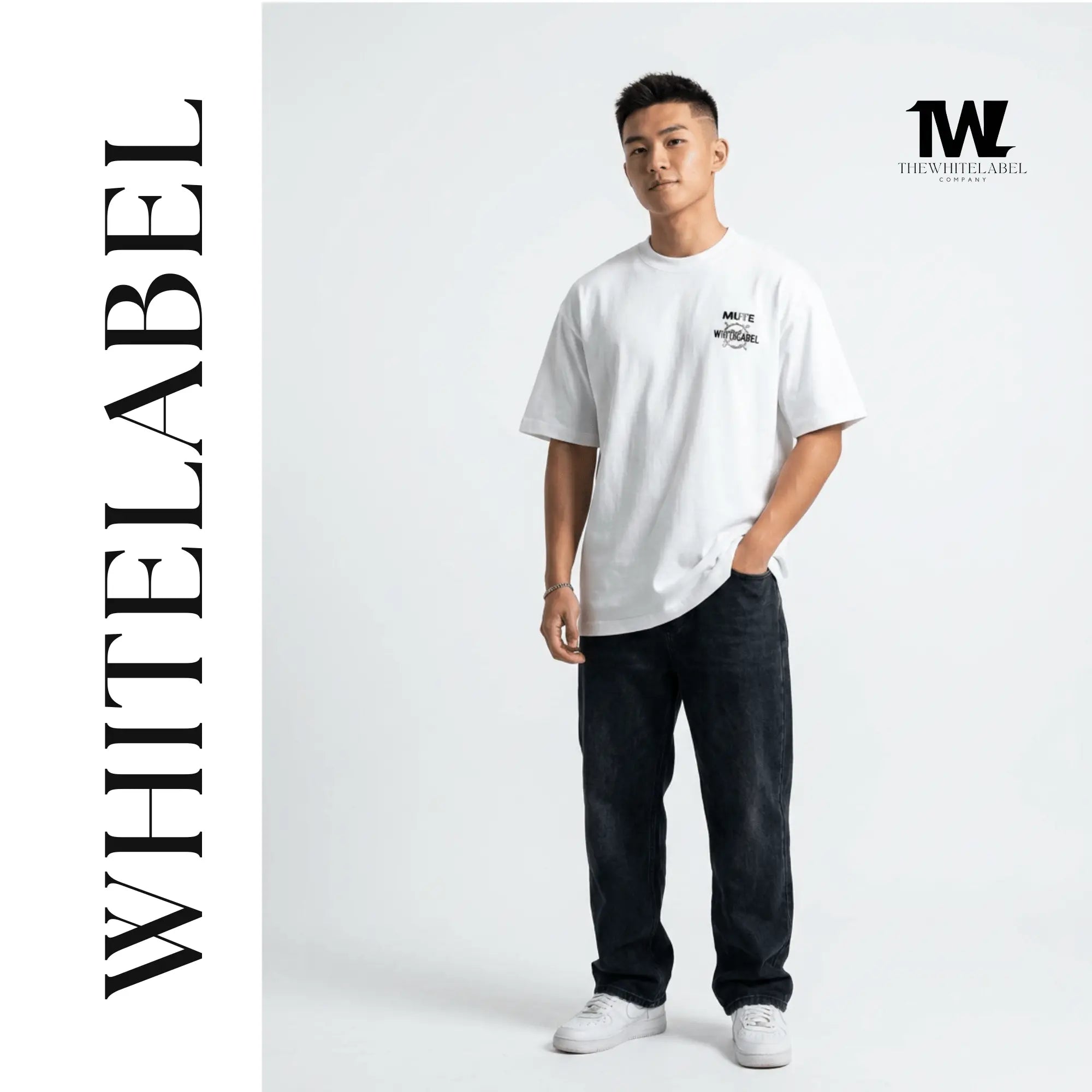 THEWHITELABEL CS12 International MUTE BUTTON 300GSM Unisex T-Shirt Black and White - TheWhiteLabel