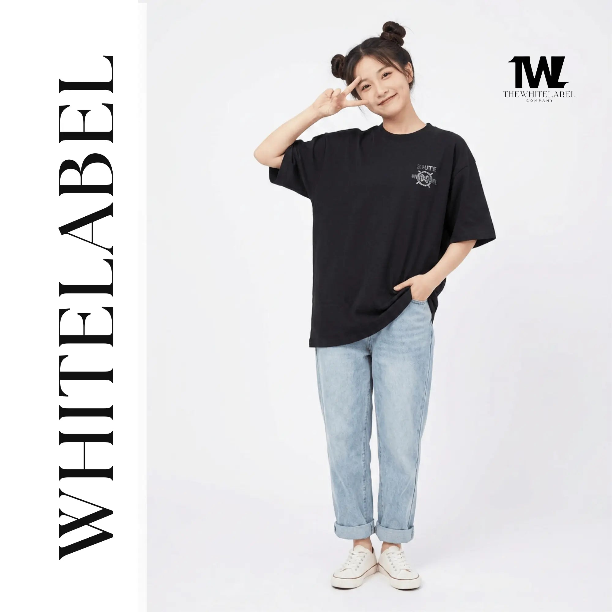 THEWHITELABEL CS12 International MUTE BUTTON 300GSM Unisex T-Shirt Black and White - TheWhiteLabel
