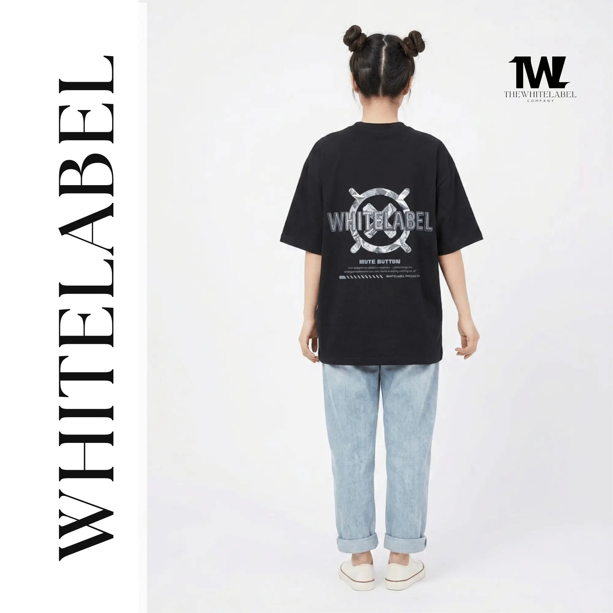 THEWHITELABEL CS12 International MUTE BUTTON 300GSM Unisex T-Shirt Black and White - TheWhiteLabel