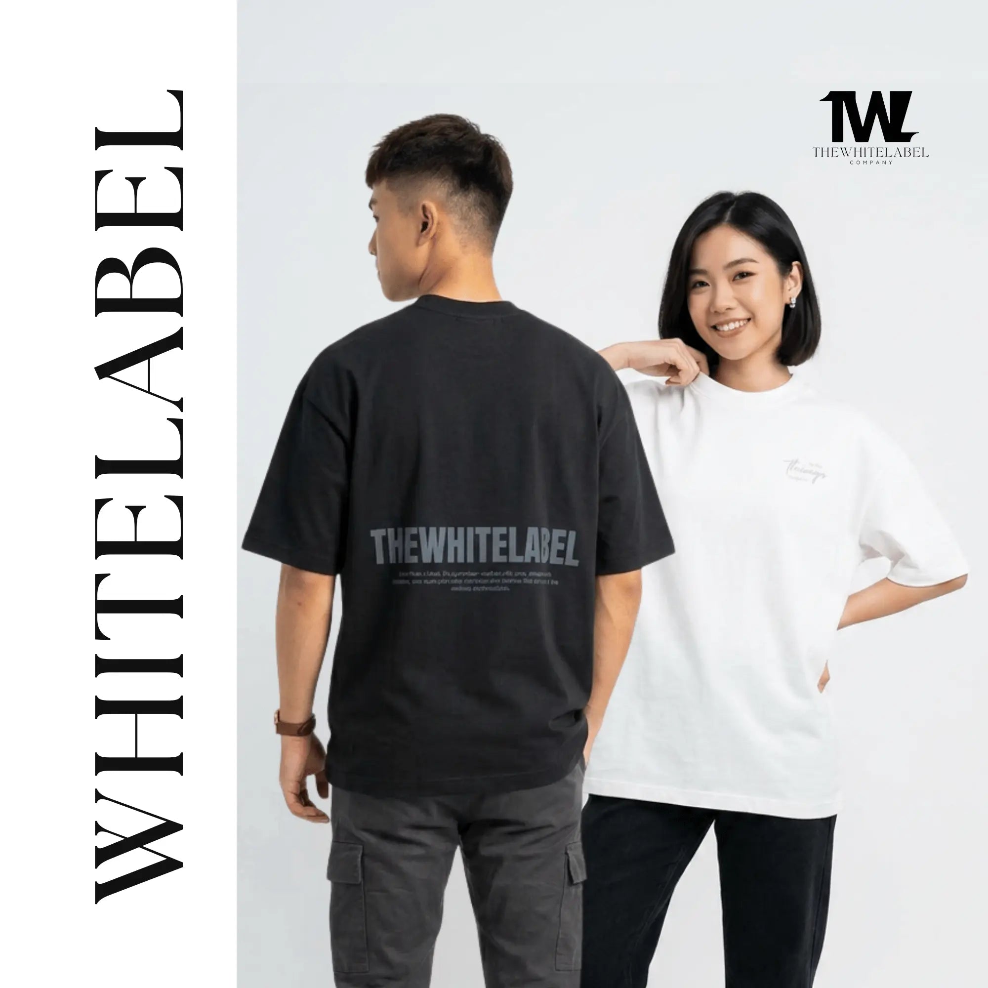 THEWHITELABEL CS02 Timeless Logo 300Gsm Oversize Unisex T-shirt in Black and White Color - TheWhiteLabel