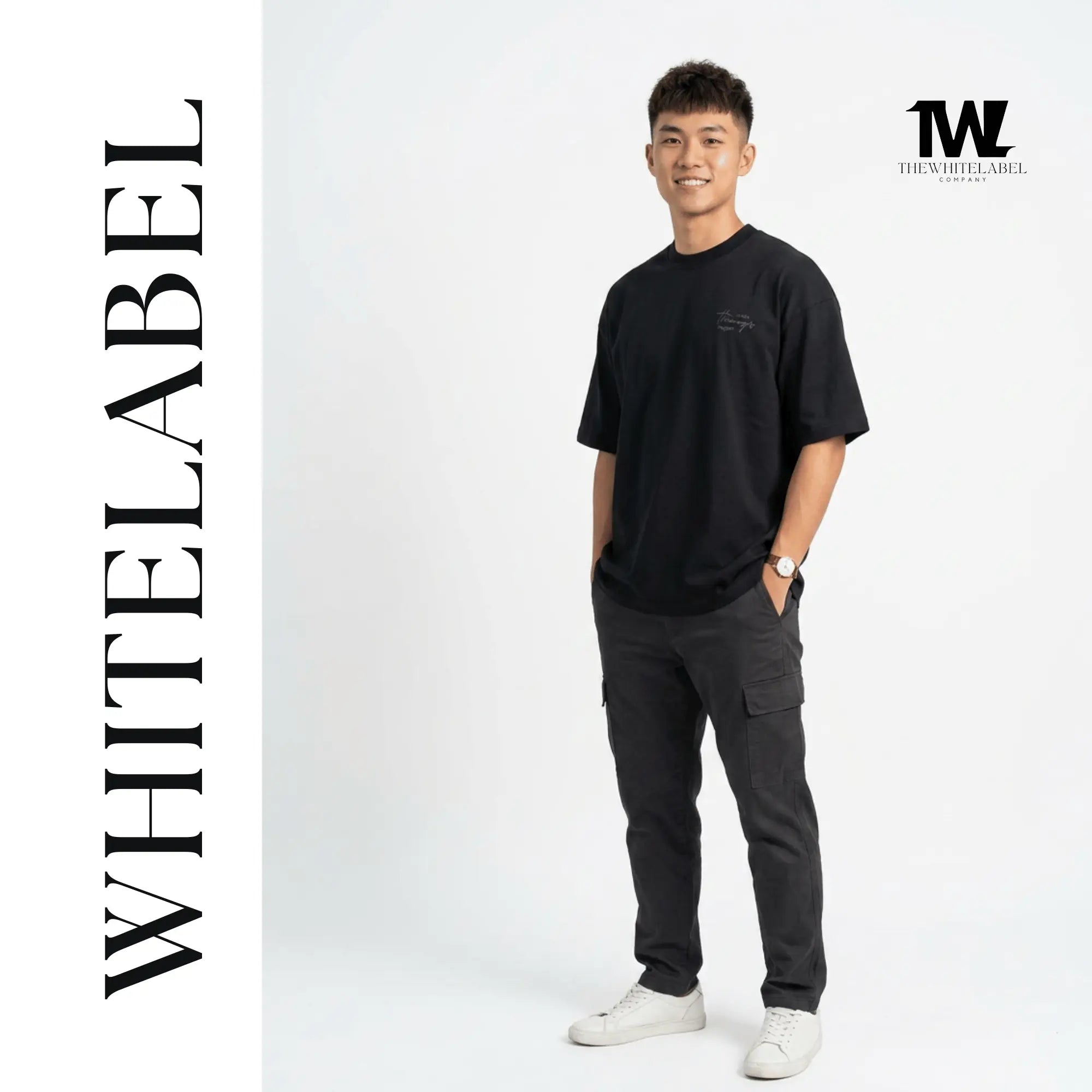 THEWHITELABEL CS02 Timeless Logo 300Gsm Oversize Unisex T-shirt in Black and White Color - TheWhiteLabel