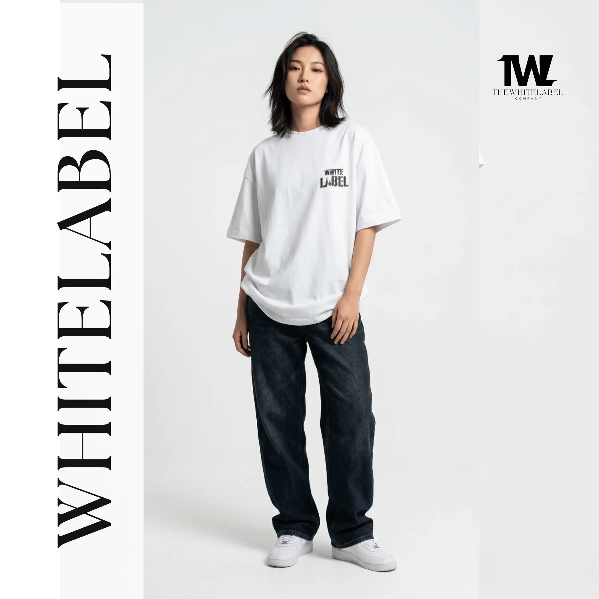 THEWHITELABEL CS03 RUGGED TBYC Logo 300Gsm Oversize Unisex T-shirt in Black and White Color THEWHITELABEL