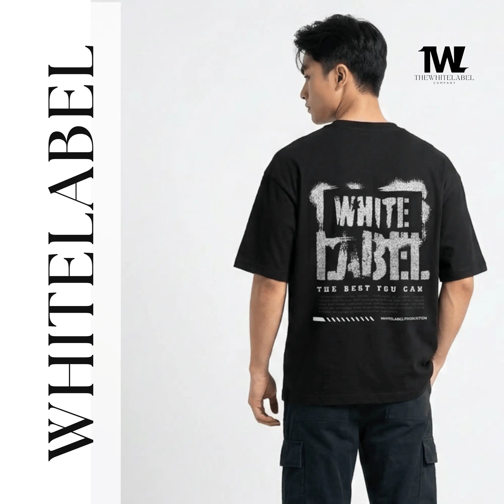THEWHITELABEL CS03 RUGGED TBYC Logo 300Gsm Oversize Unisex T-shirt in Black and White Color THEWHITELABEL
