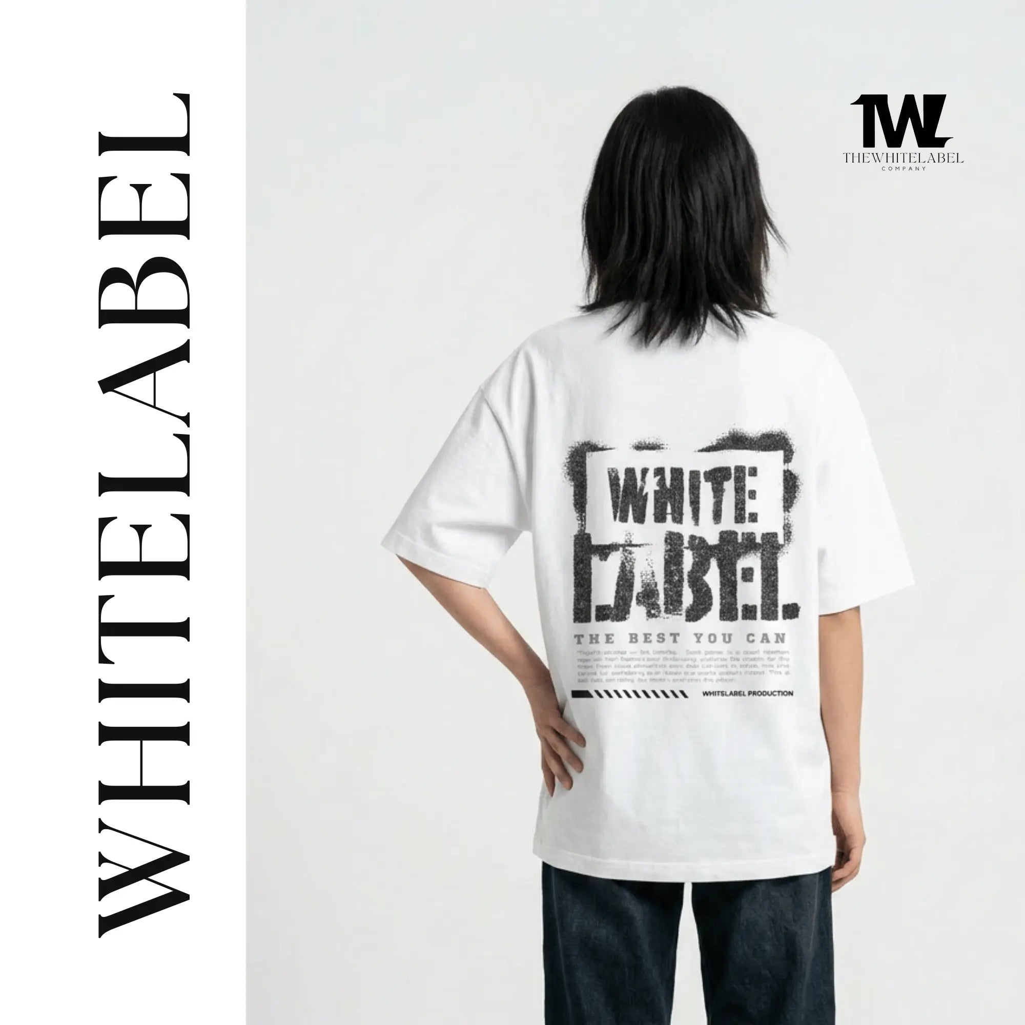 THEWHITELABEL CS03 RUGGED TBYC Logo 300Gsm Oversize Unisex T-shirt in Black and White Color THEWHITELABEL