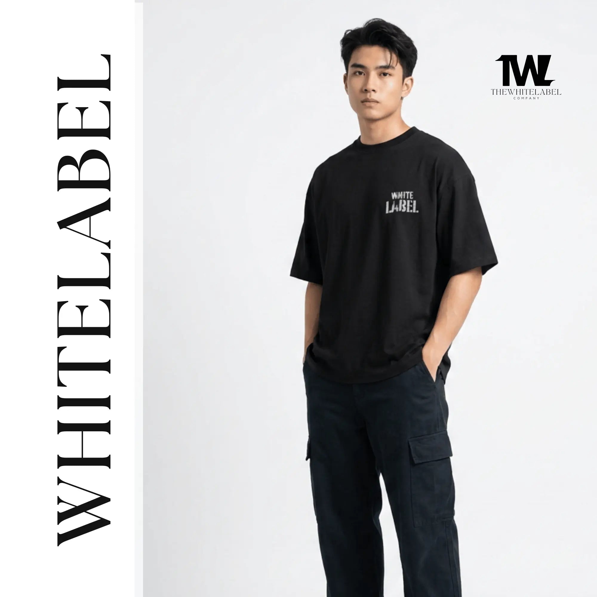 THEWHITELABEL CS03 RUGGED TBYC Logo 300Gsm Oversize Unisex T-shirt in Black and White Color THEWHITELABEL