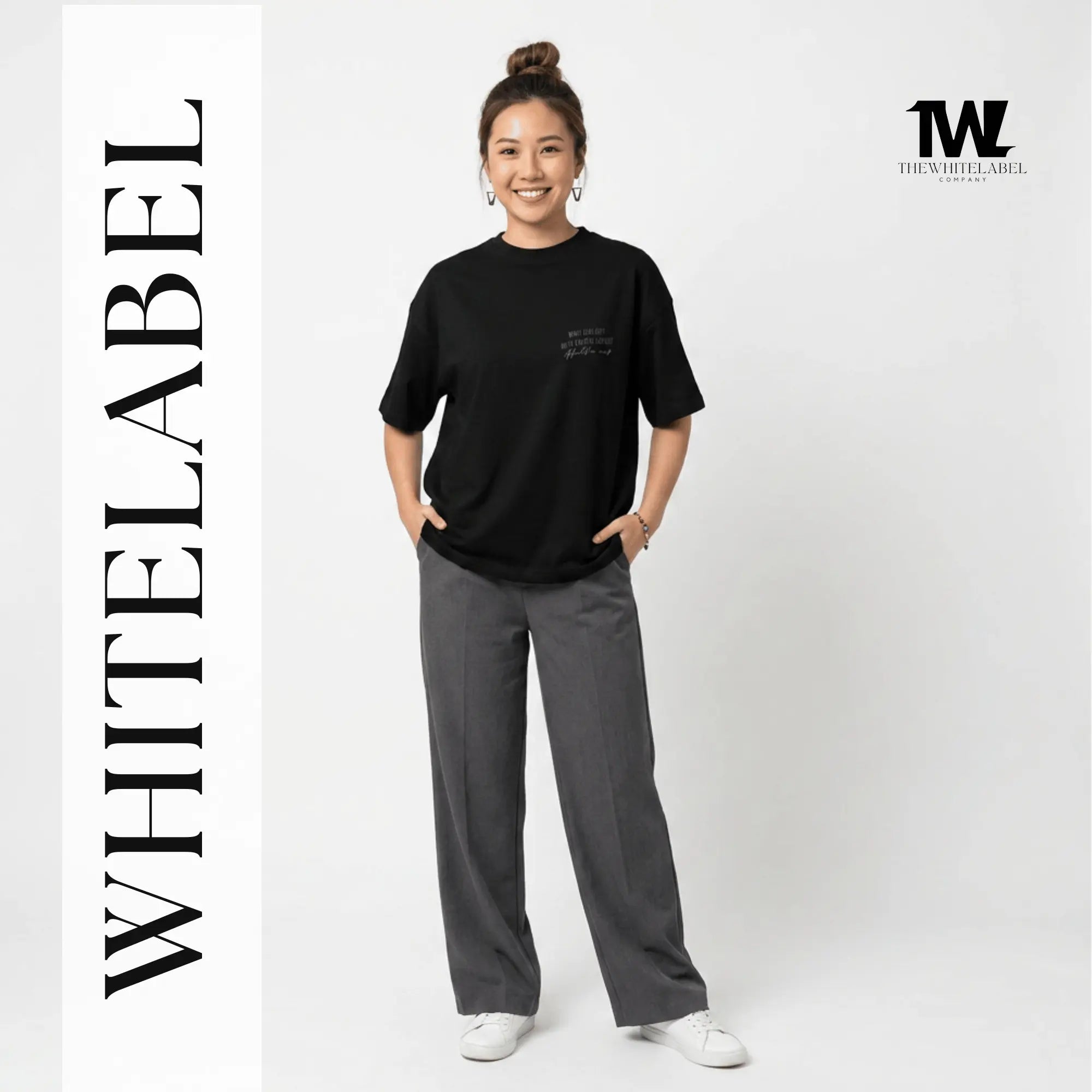 THEWHITELABEL CS04 Coffee Poster Logo 300Gsm Oversize Unisex T-shirt in Black and White Color THEWHITELABEL