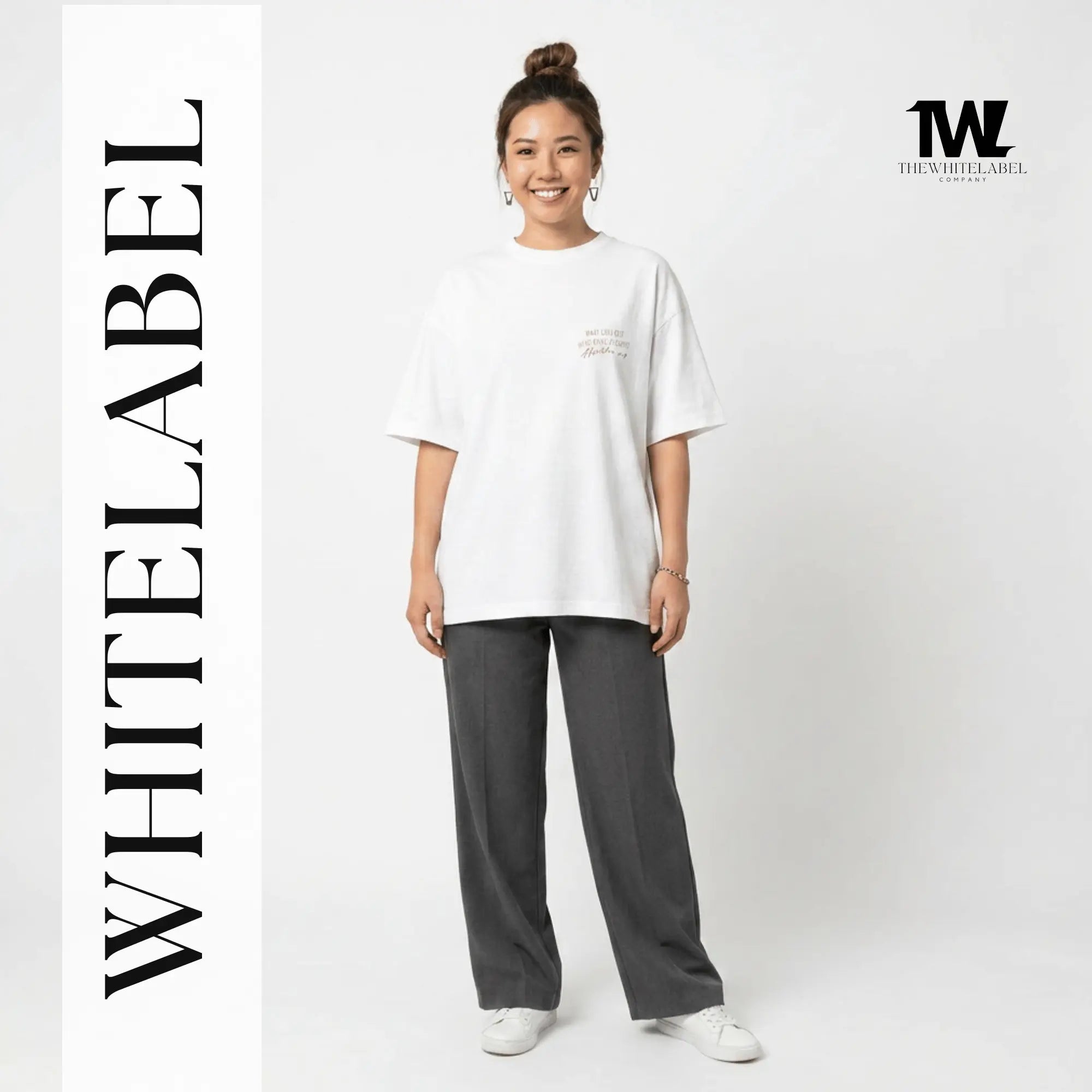 THEWHITELABEL CS04 Coffee Poster Logo 300Gsm Oversize Unisex T-shirt in Black and White Color THEWHITELABEL