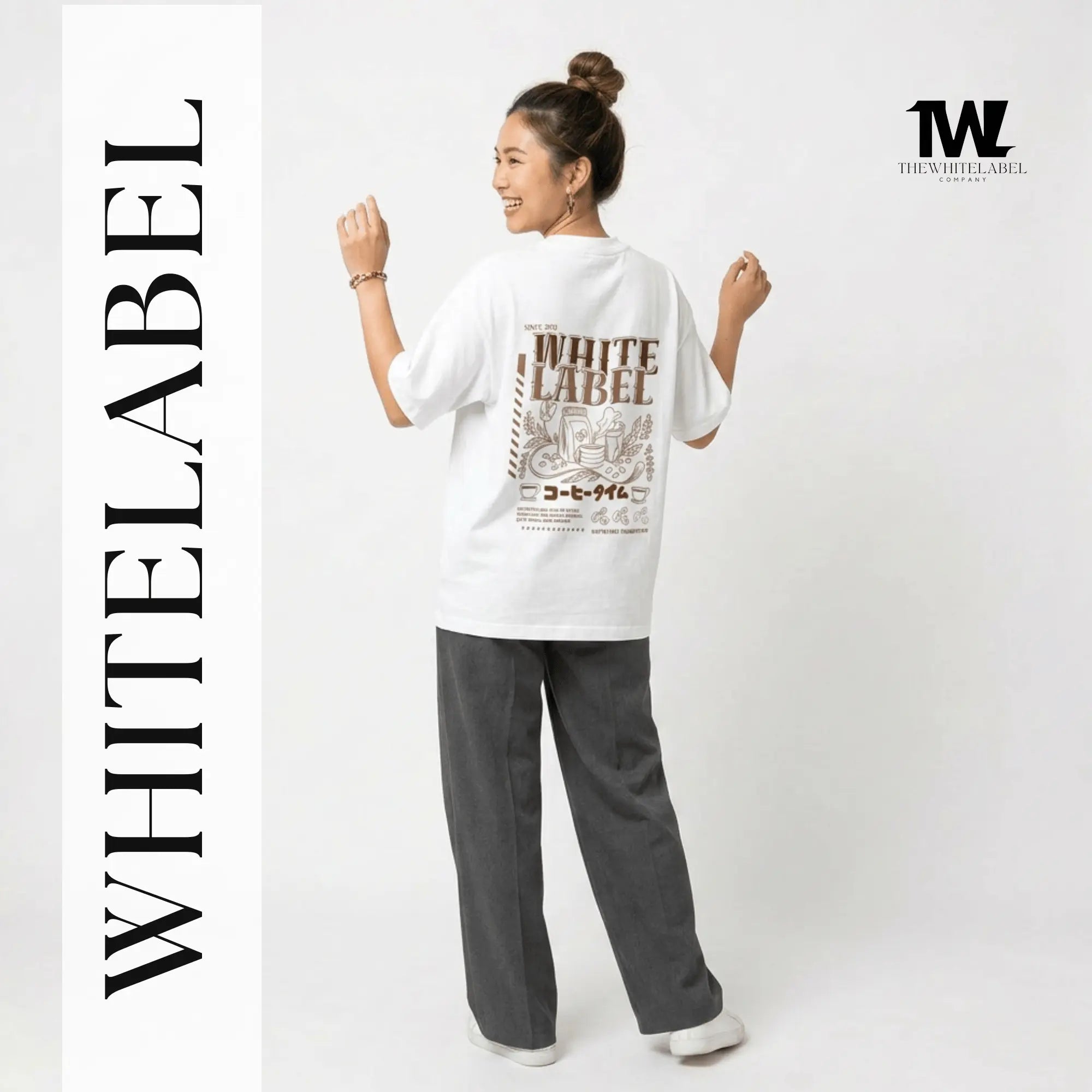 THEWHITELABEL CS04 Coffee Poster Logo 300Gsm Oversize Unisex T-shirt in Black and White Color THEWHITELABEL