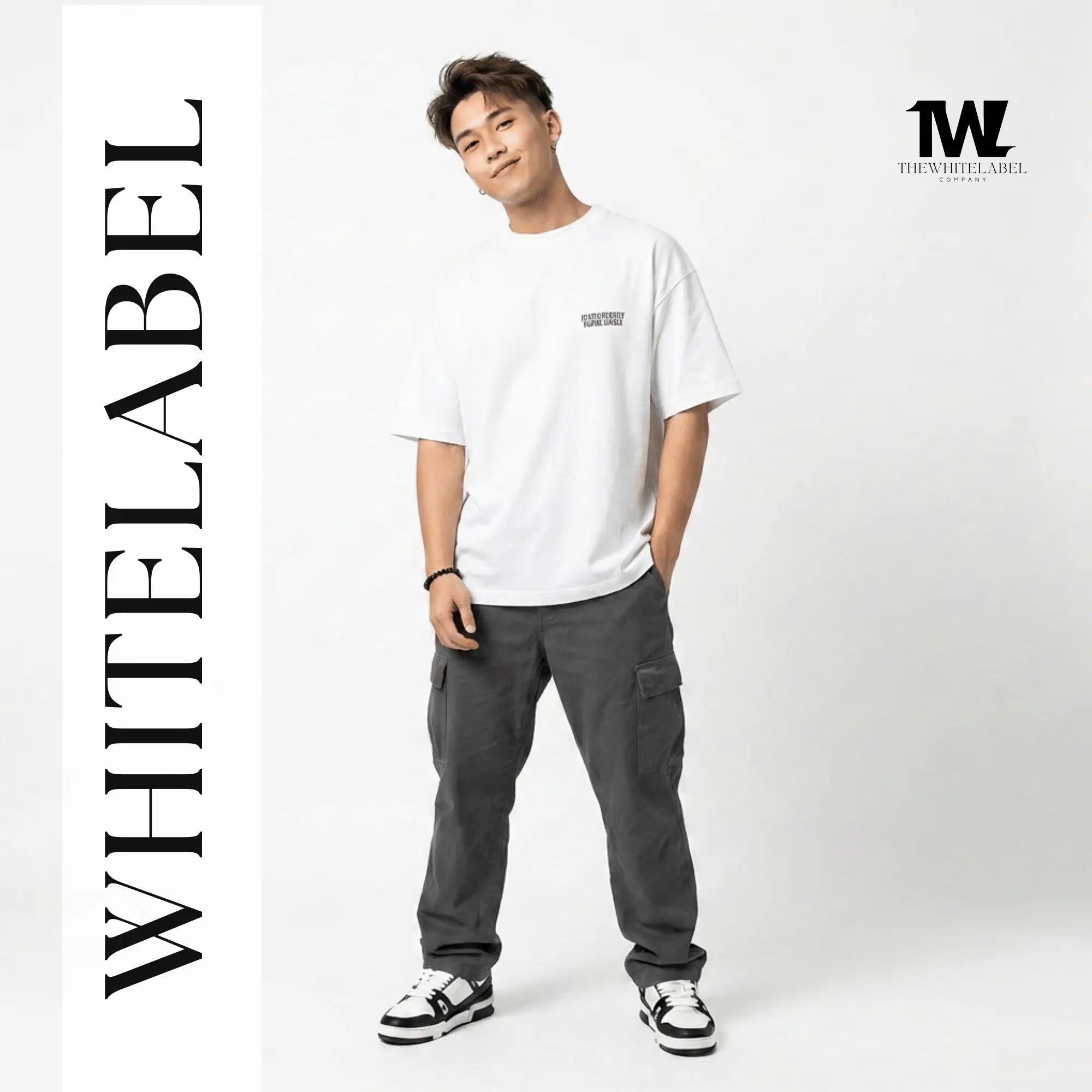 THEWHITELABEL CS05 Hustle in silence 300Gsm Oversize Unisex T-shirt in Black and White Color THEWHITELABEL