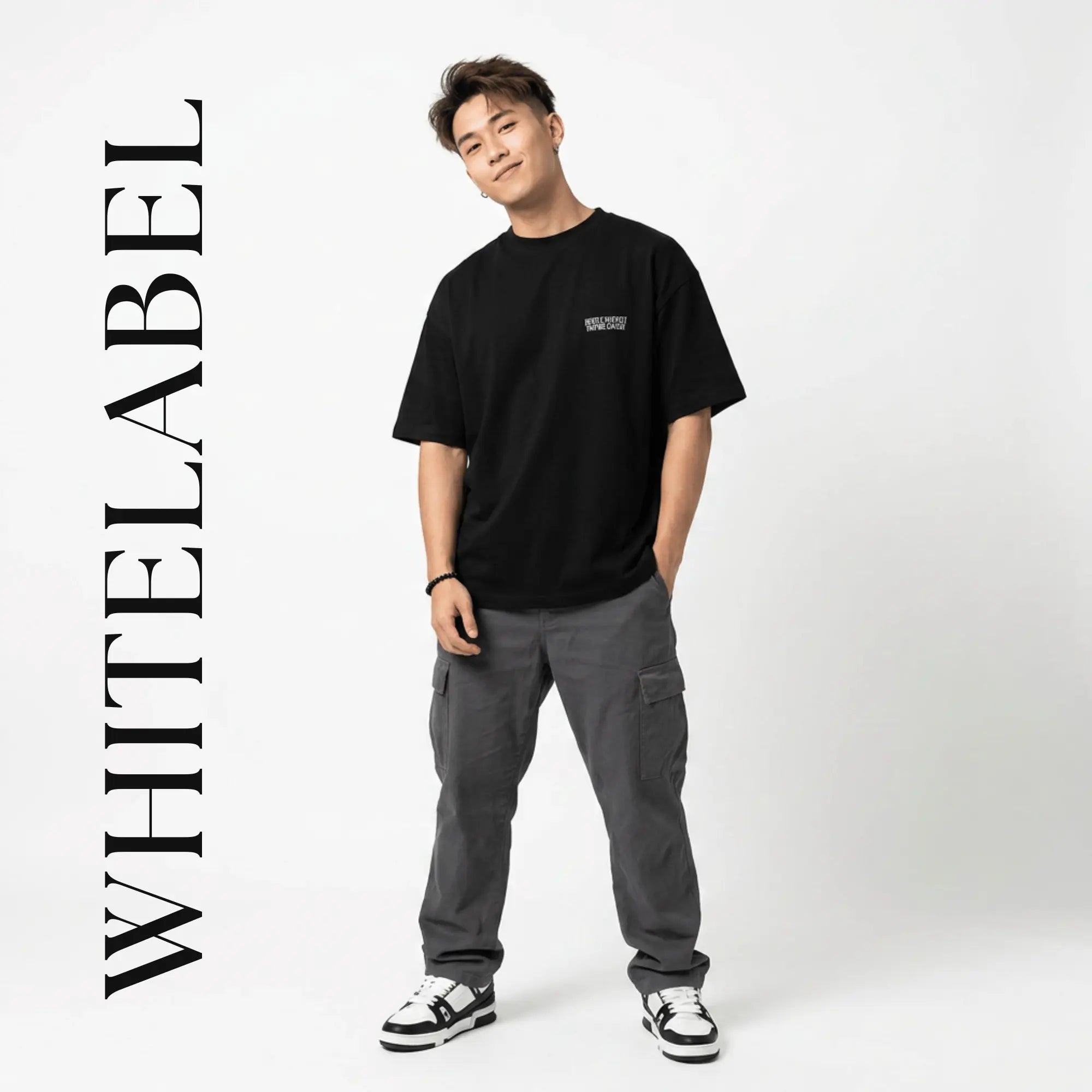 THEWHITELABEL CS05 Hustle in silence 300Gsm Oversize Unisex T-shirt in Black and White Color THEWHITELABEL