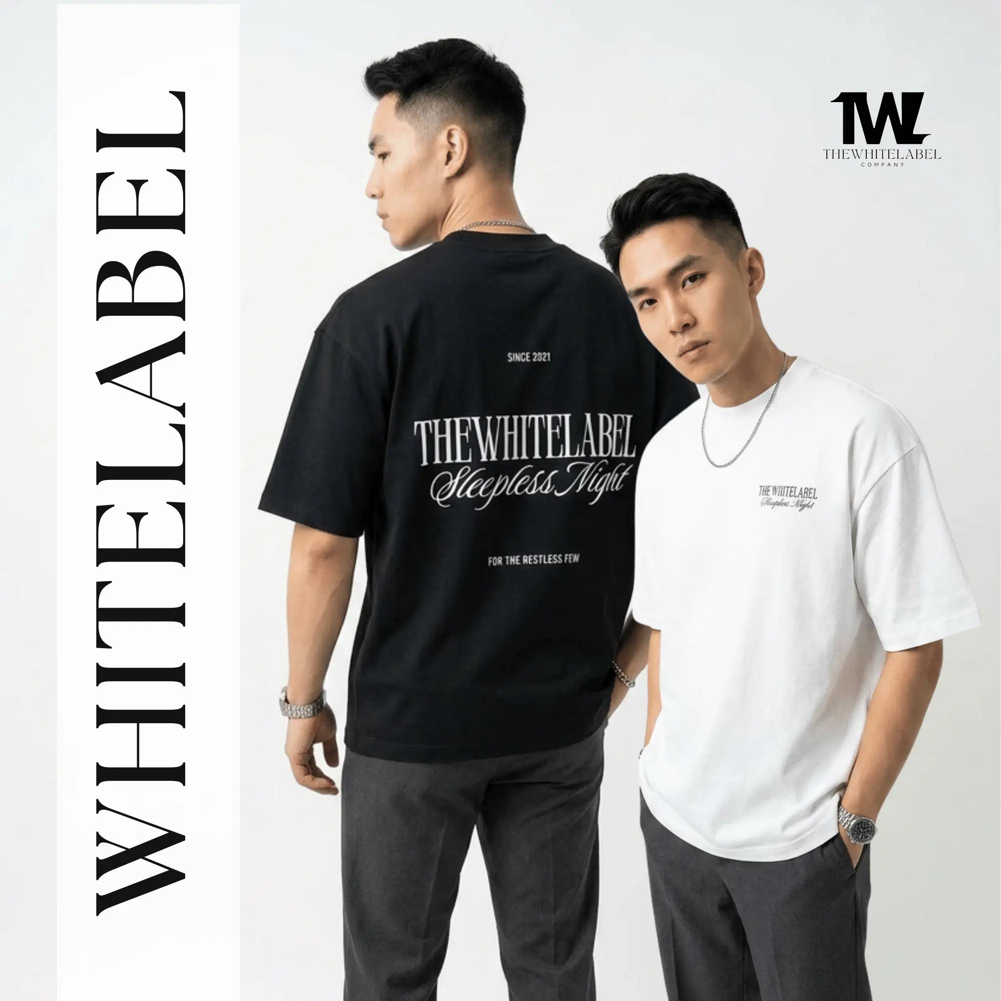 THEWHITELABEL CS06 Sleepless Night 300Gsm Oversize Unisex T-shirt in Black and White Color THEWHITELABEL