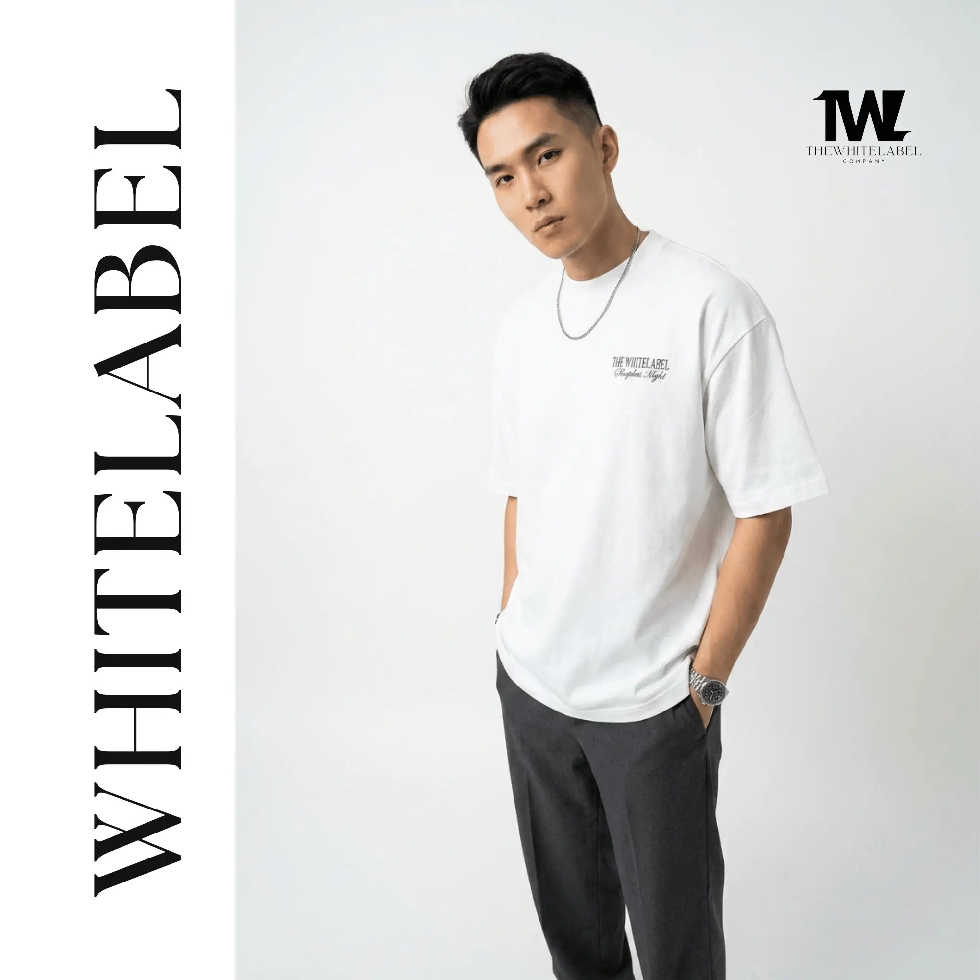 THEWHITELABEL CS06 Sleepless Night 300Gsm Oversize Unisex T-shirt in Black and White Color THEWHITELABEL