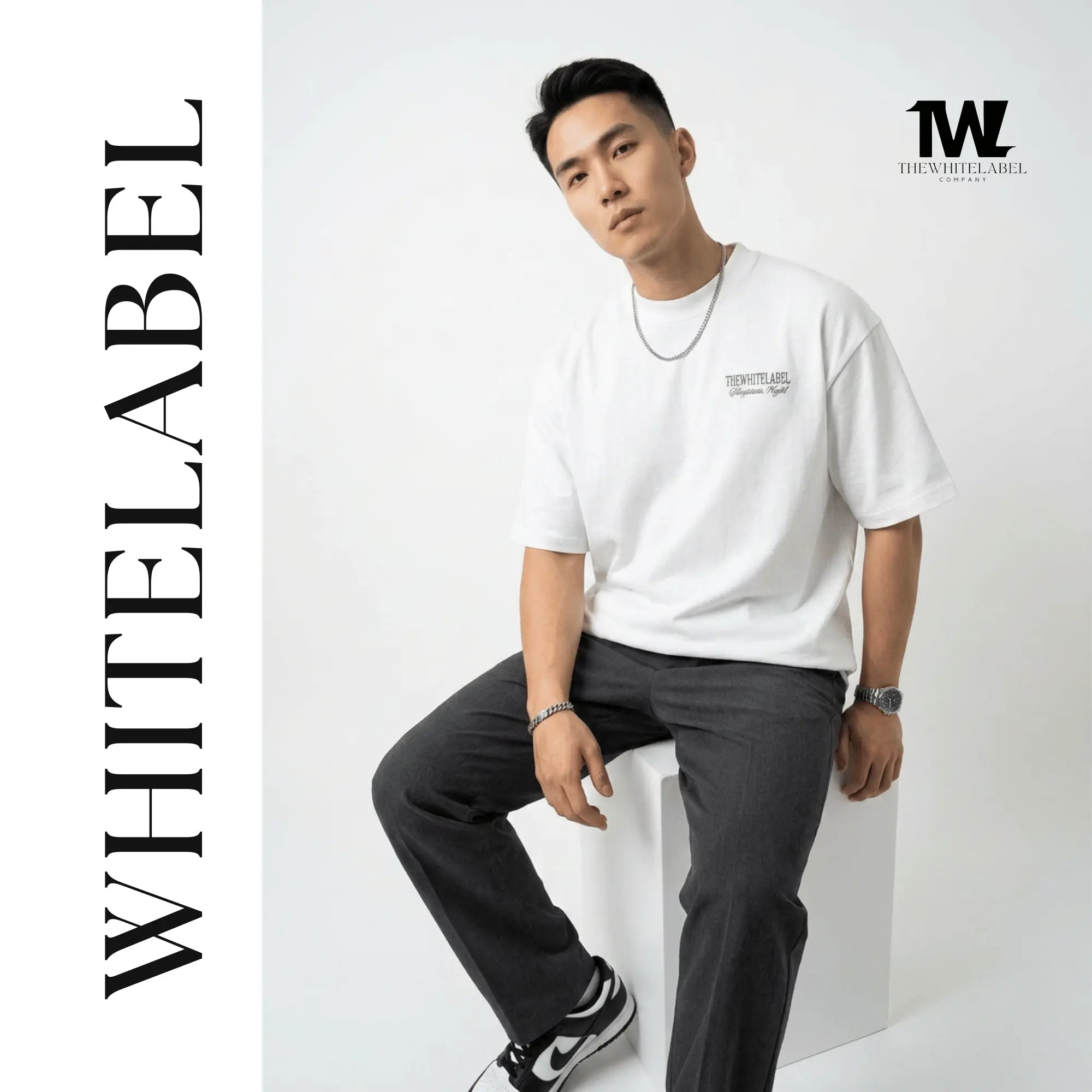 THEWHITELABEL CS06 Sleepless Night 300Gsm Oversize Unisex T-shirt in Black and White Color THEWHITELABEL