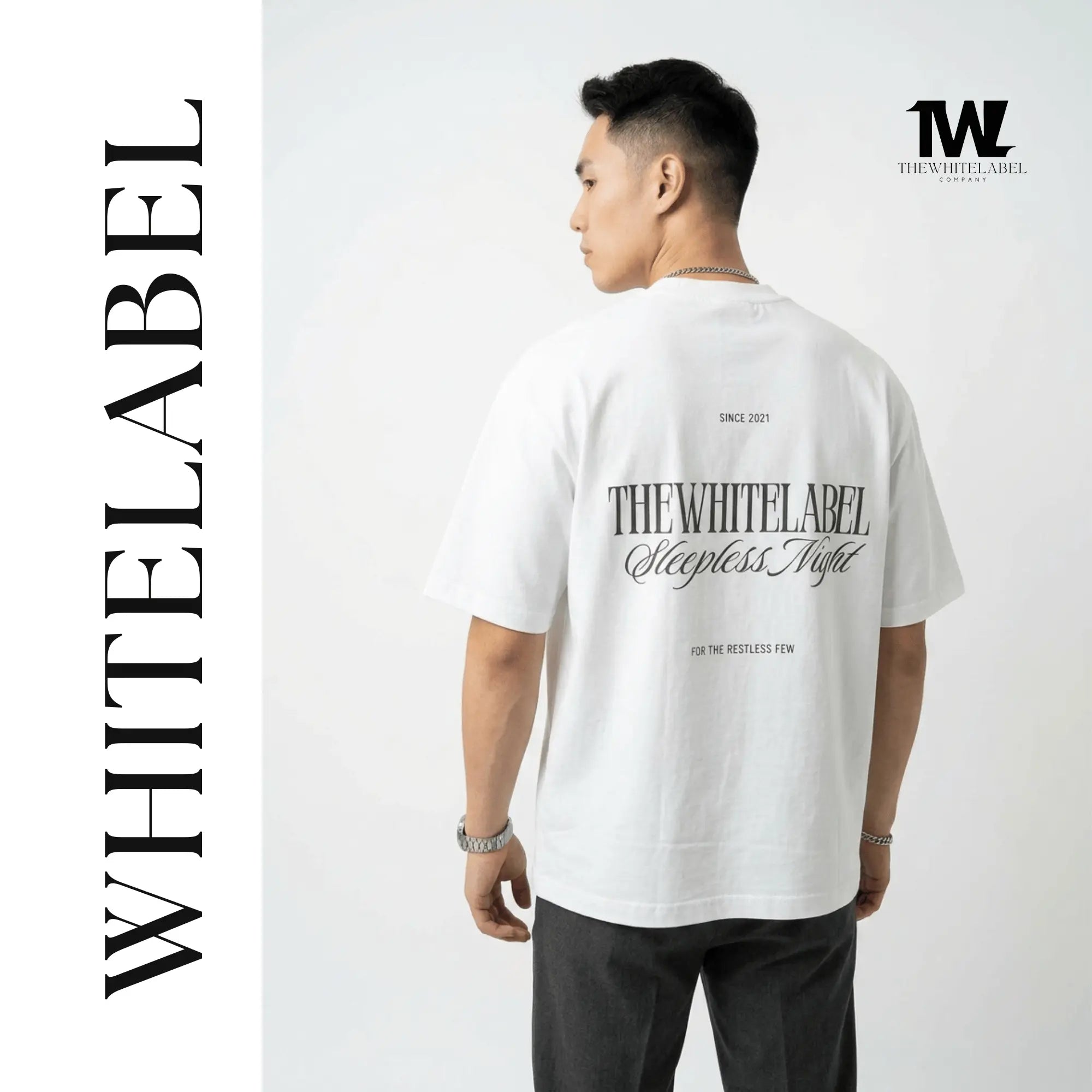 THEWHITELABEL CS06 Sleepless Night 300Gsm Oversize Unisex T-shirt in Black and White Color THEWHITELABEL