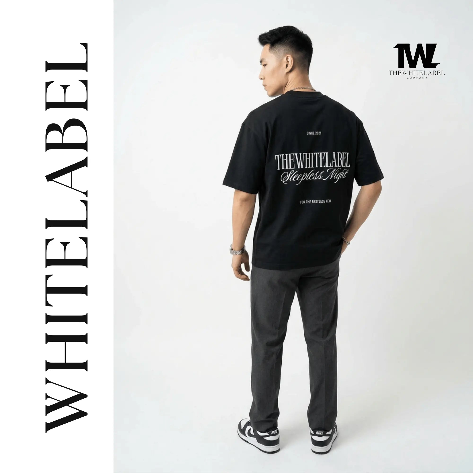 THEWHITELABEL CS06 Sleepless Night 300Gsm Oversize Unisex T-shirt in Black and White Color THEWHITELABEL