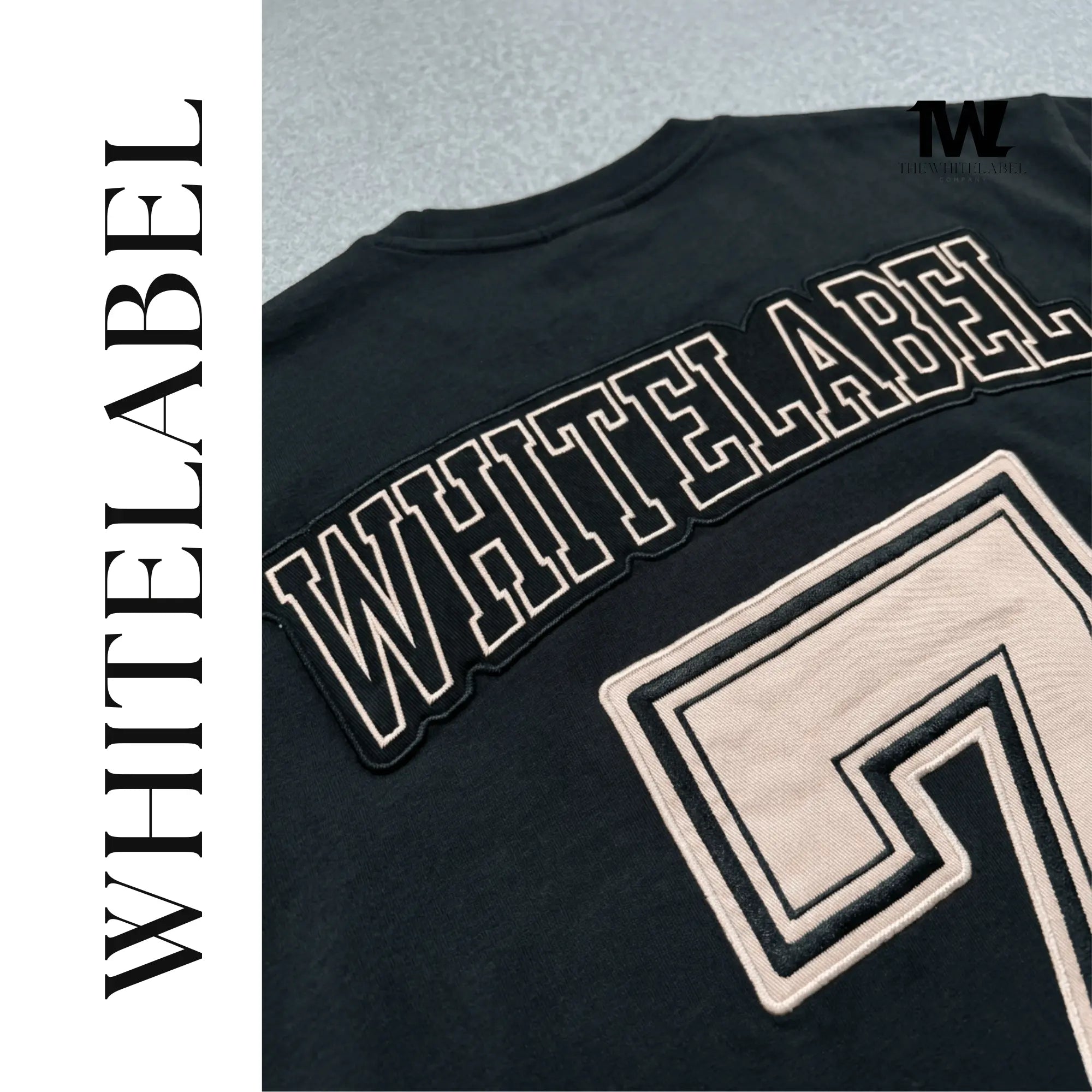 THEWHITELABEL AP01 Number 7 Applique Embroidered Oversized Unisex T-Shirt in Black Colour
