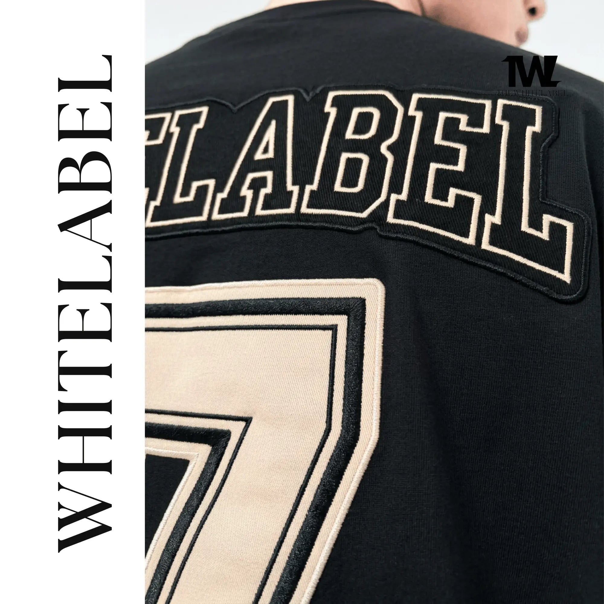 THEWHITELABEL AP01 Number 7 Applique Embroidered Oversized Unisex T-Shirt in Black Colour