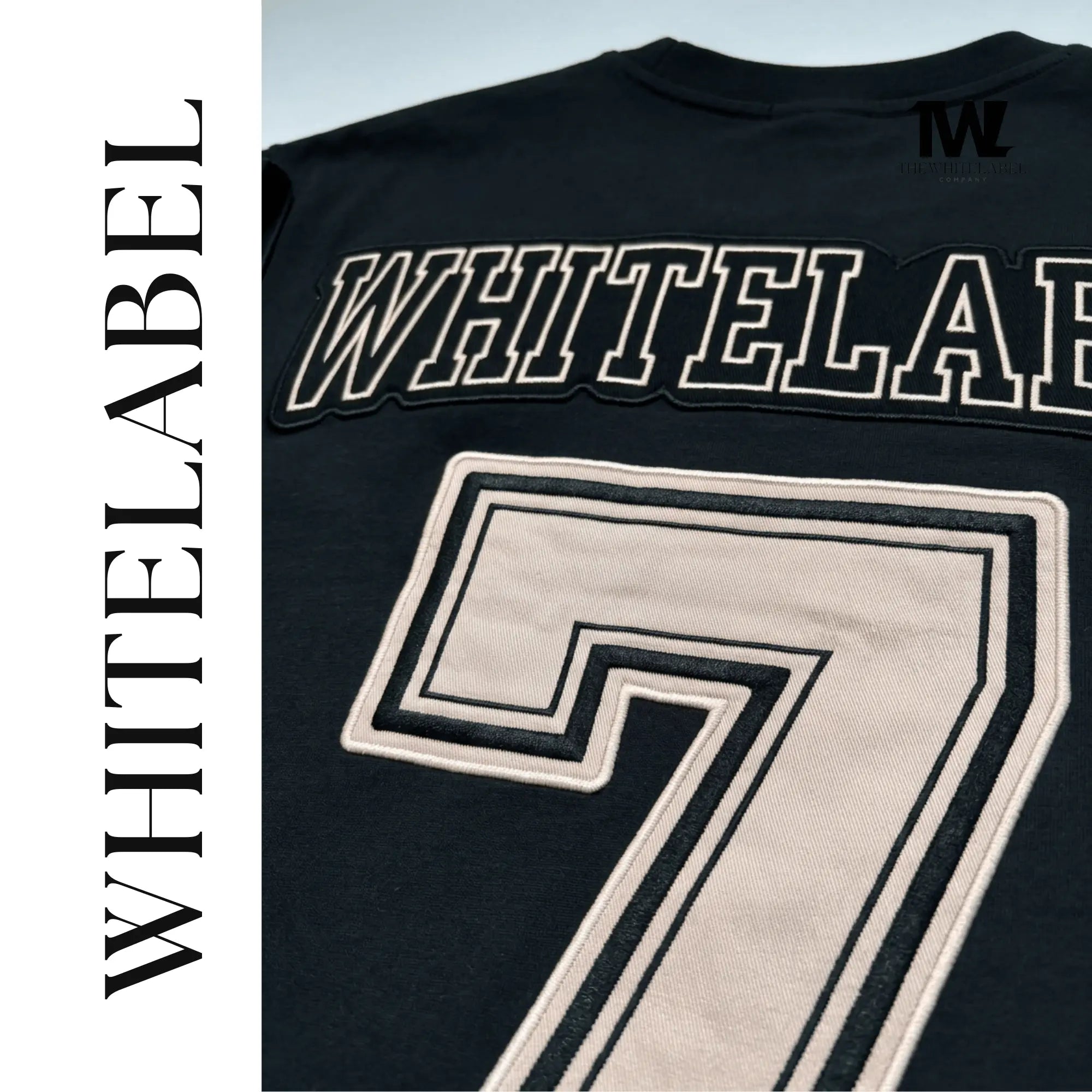 THEWHITELABEL AP01 Number 7 Applique Embroidered Oversized Unisex T-Shirt in Black Colour
