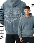 THEWHITELABEL HD01 Acid Wash Denim Colour 380GSM Oversized Zipper Hoodie THEWHITELABEL