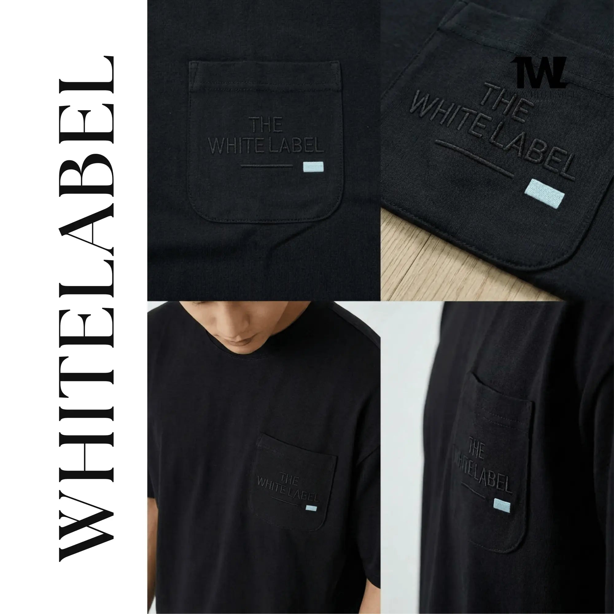 THEWHITELABEL PK01 Original Embroidered Pocket Oversized Unisex T-Shirt in Black and Khaki Colour