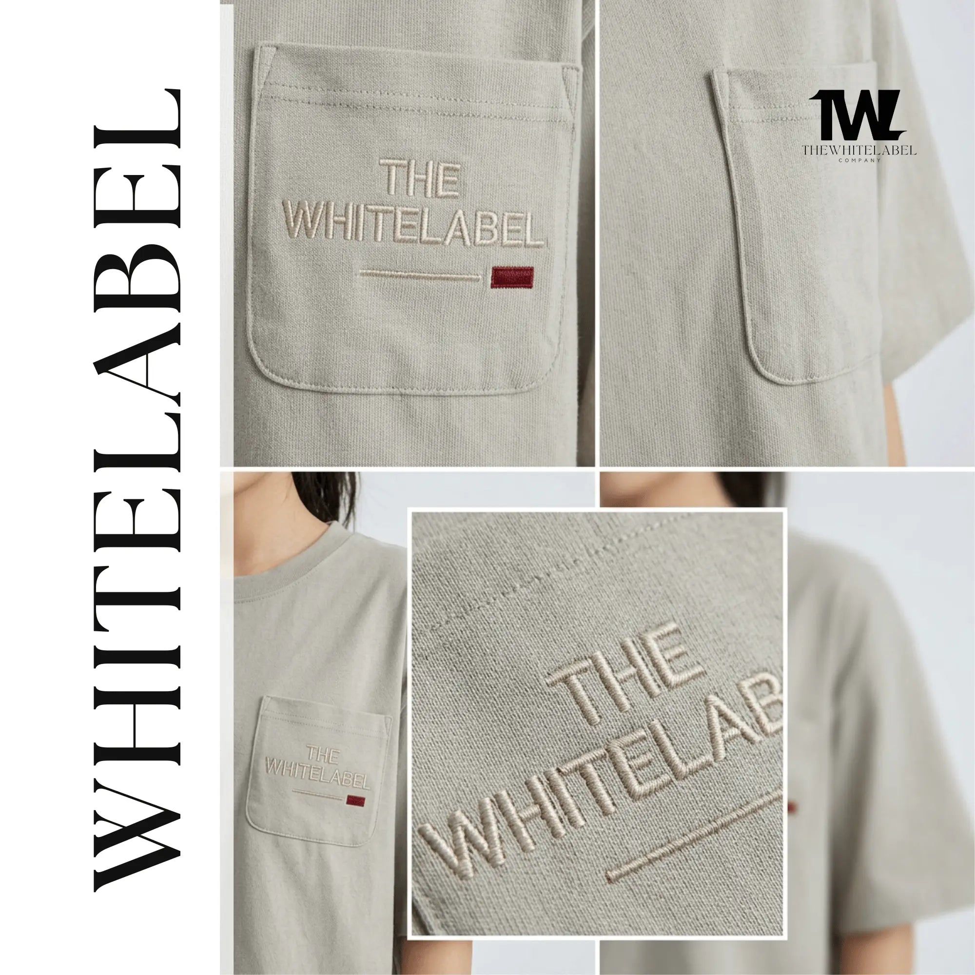 THEWHITELABEL PK01 Original Embroidered Pocket Oversized Unisex T-Shirt in Black and Khaki Colour
