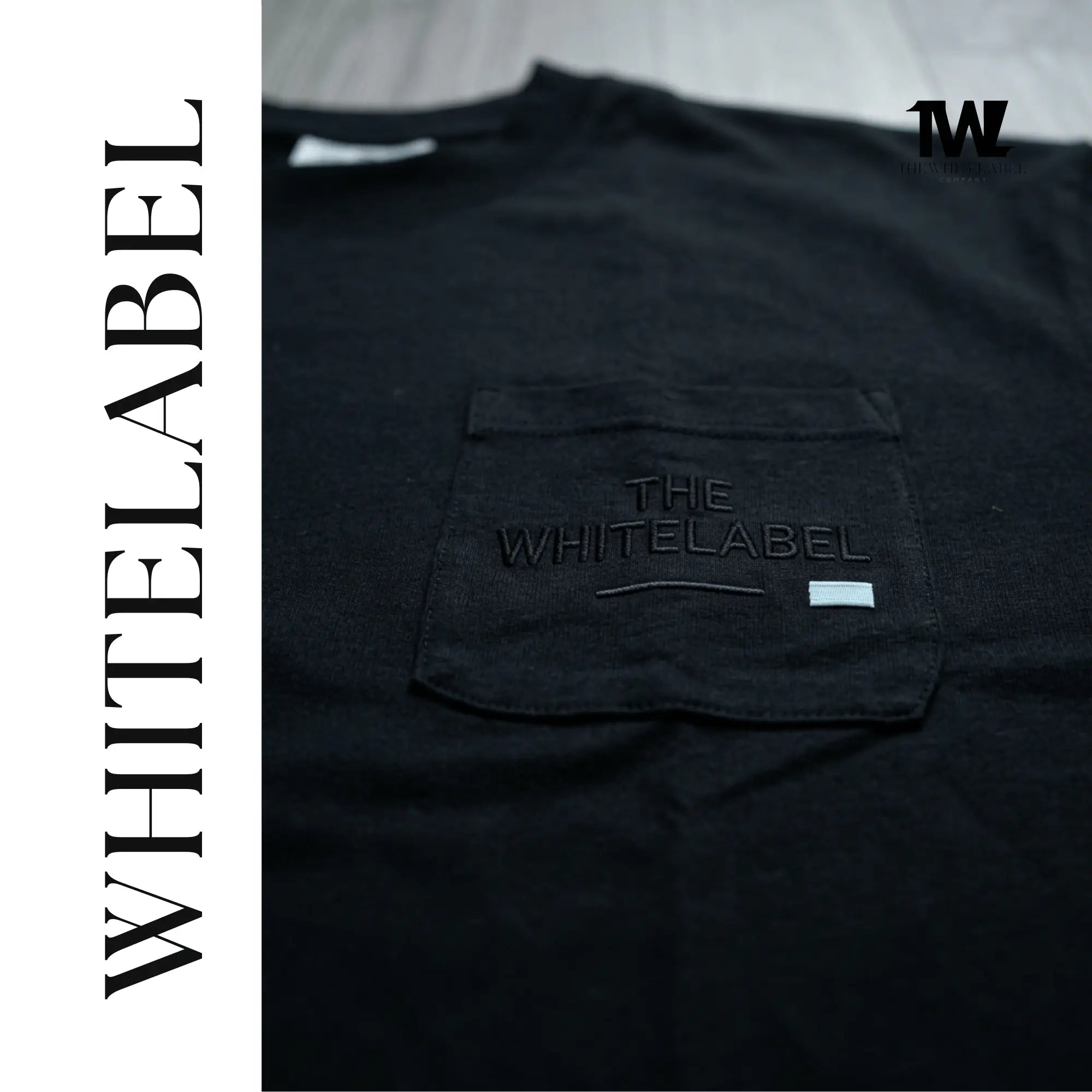THEWHITELABEL PK01 Original Embroidered Pocket Oversized Unisex T-Shirt in Black and Khaki Colour