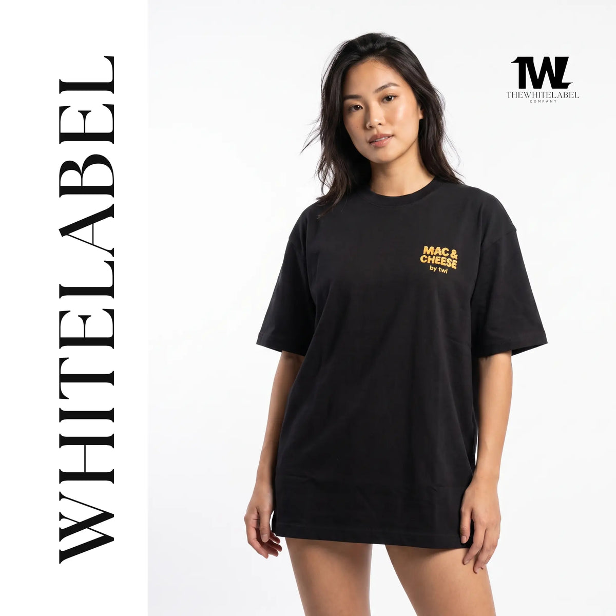 THEWHITELABEL FS04 MAC N CHEESE 300GSM Oversize Unisex T-Shirt in Black Color THEWHITELABEL