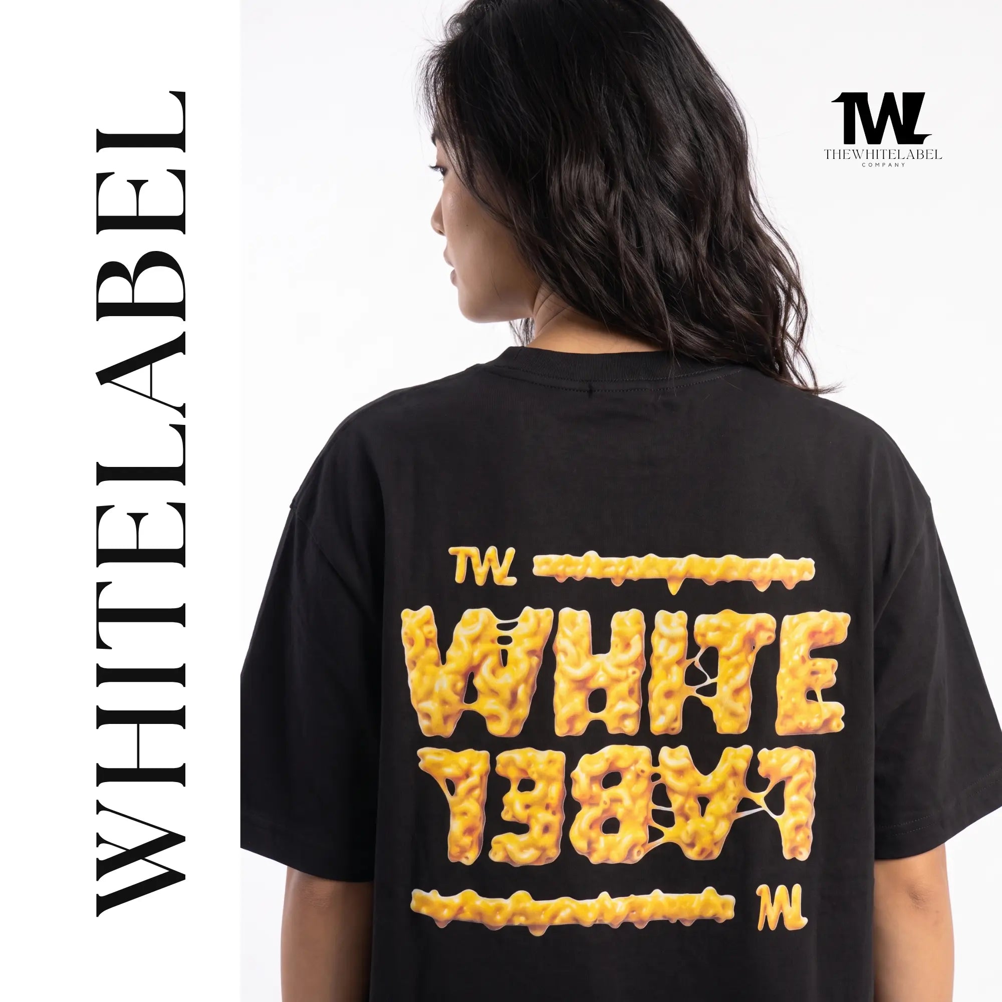THEWHITELABEL FS04 MAC N CHEESE 300GSM Oversize Unisex T-Shirt in Black Color THEWHITELABEL