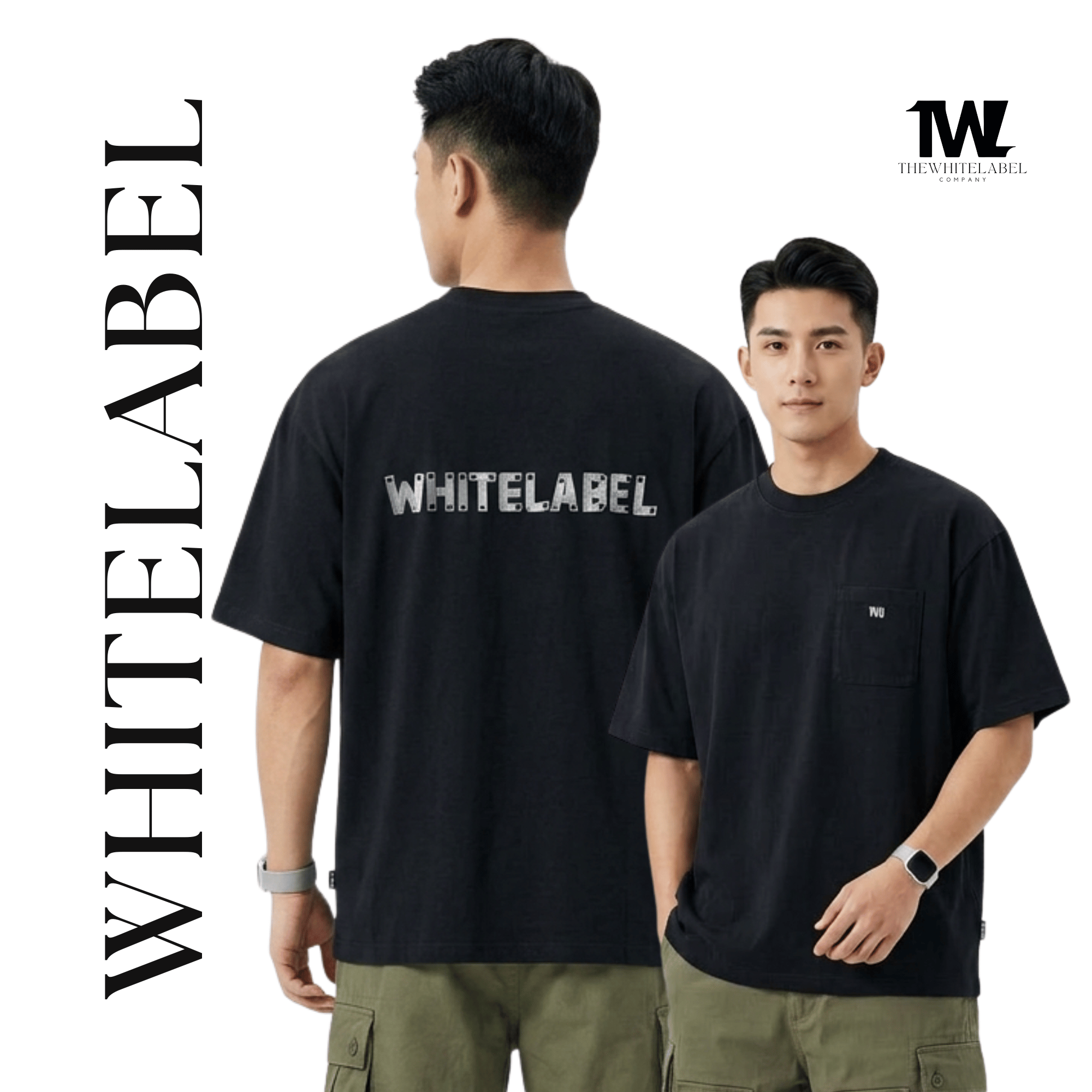 THEWHITELABEL PK03 Minimal Pocket Reflective Oversized Unisex T-Shirt in Black Colour THEWHITELABEL