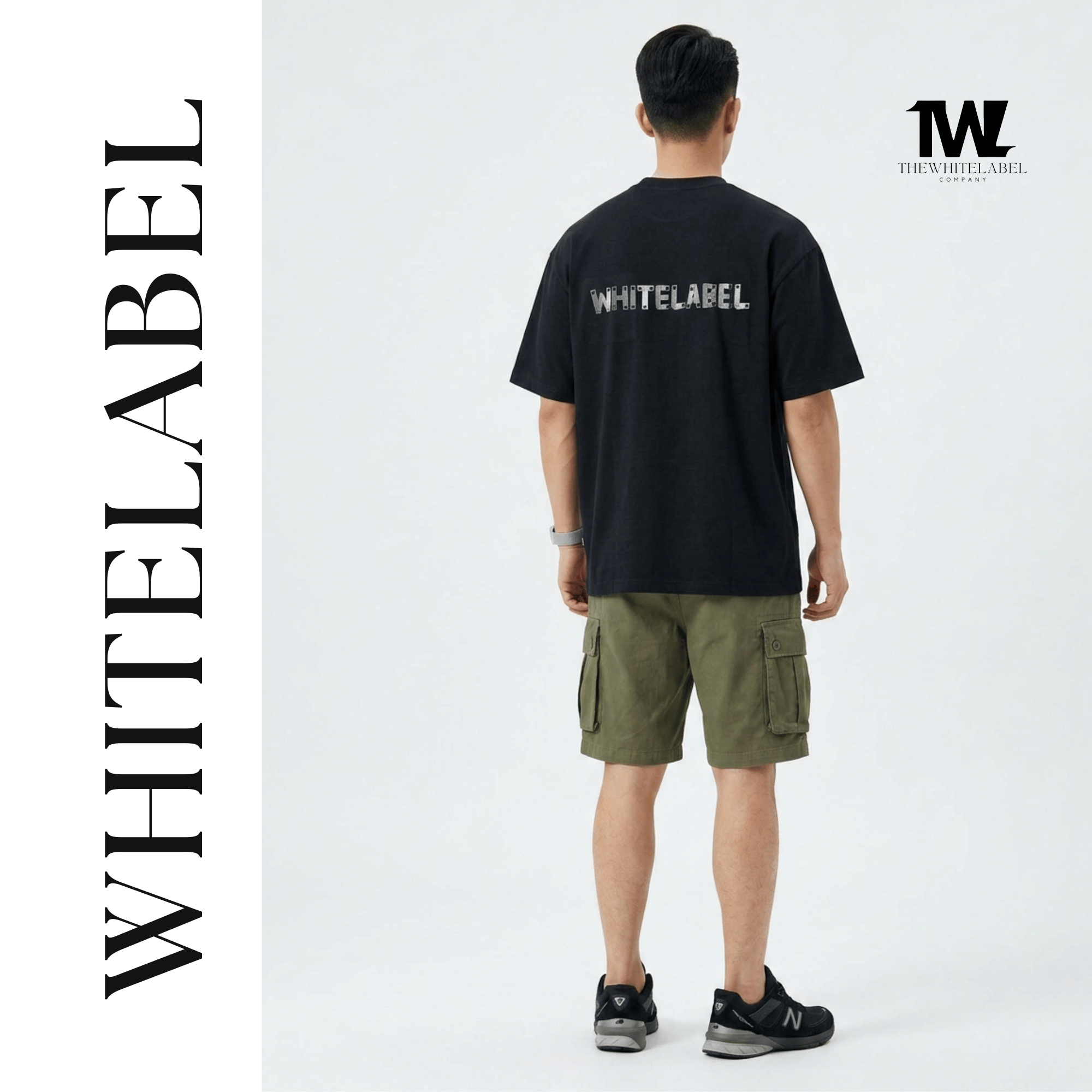 THEWHITELABEL PK03 Minimal Pocket Reflective Oversized Unisex T-Shirt in Black Colour THEWHITELABEL