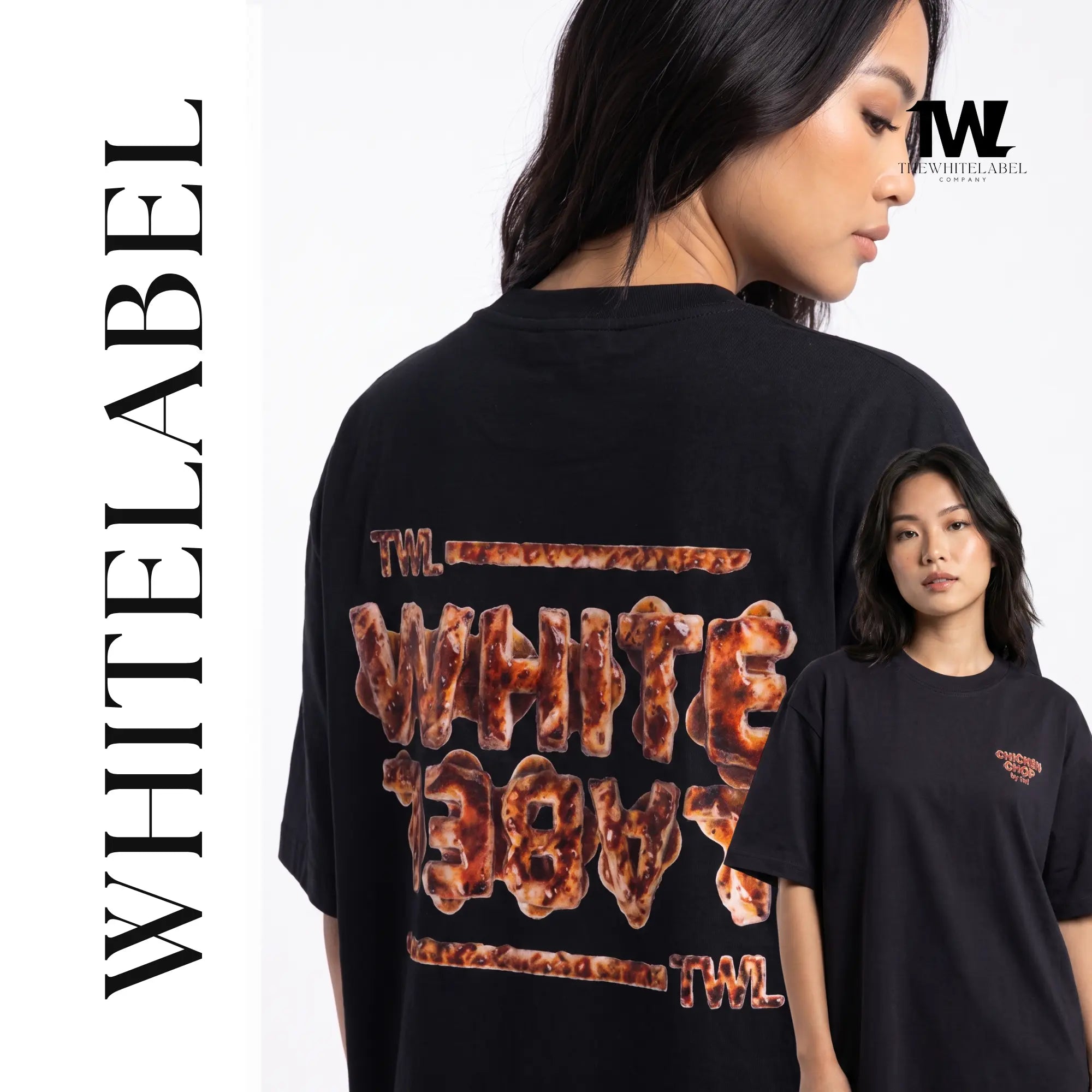 THEWHITELABEL FS03 CHICKEN CHOP WITH BLACK PEPPER SAUCE 300GSM Oversize Unisex T-Shirt in Black Color THEWHITELABEL