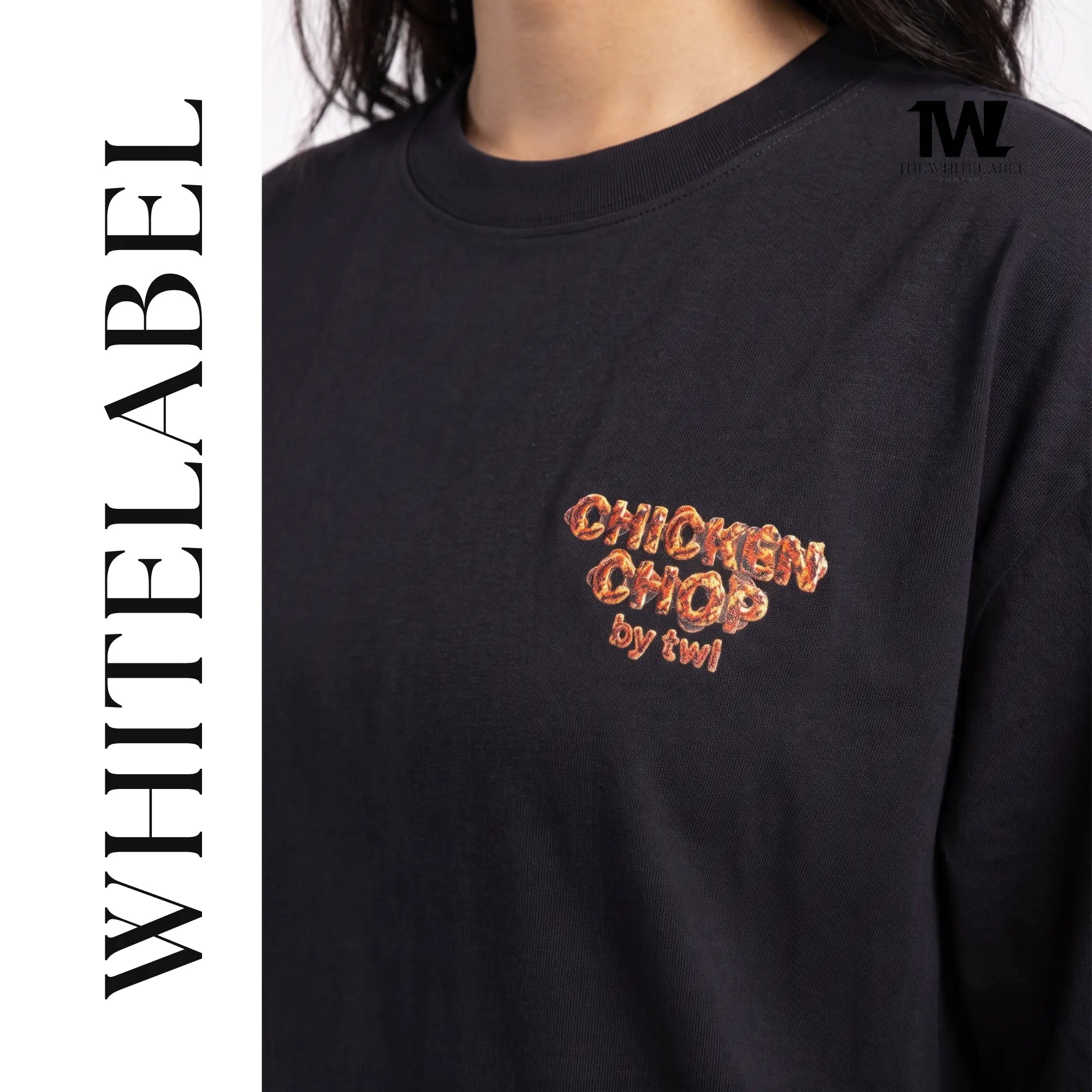 THEWHITELABEL FS03 CHICKEN CHOP WITH BLACK PEPPER SAUCE 300GSM Oversize Unisex T-Shirt in Black Color THEWHITELABEL