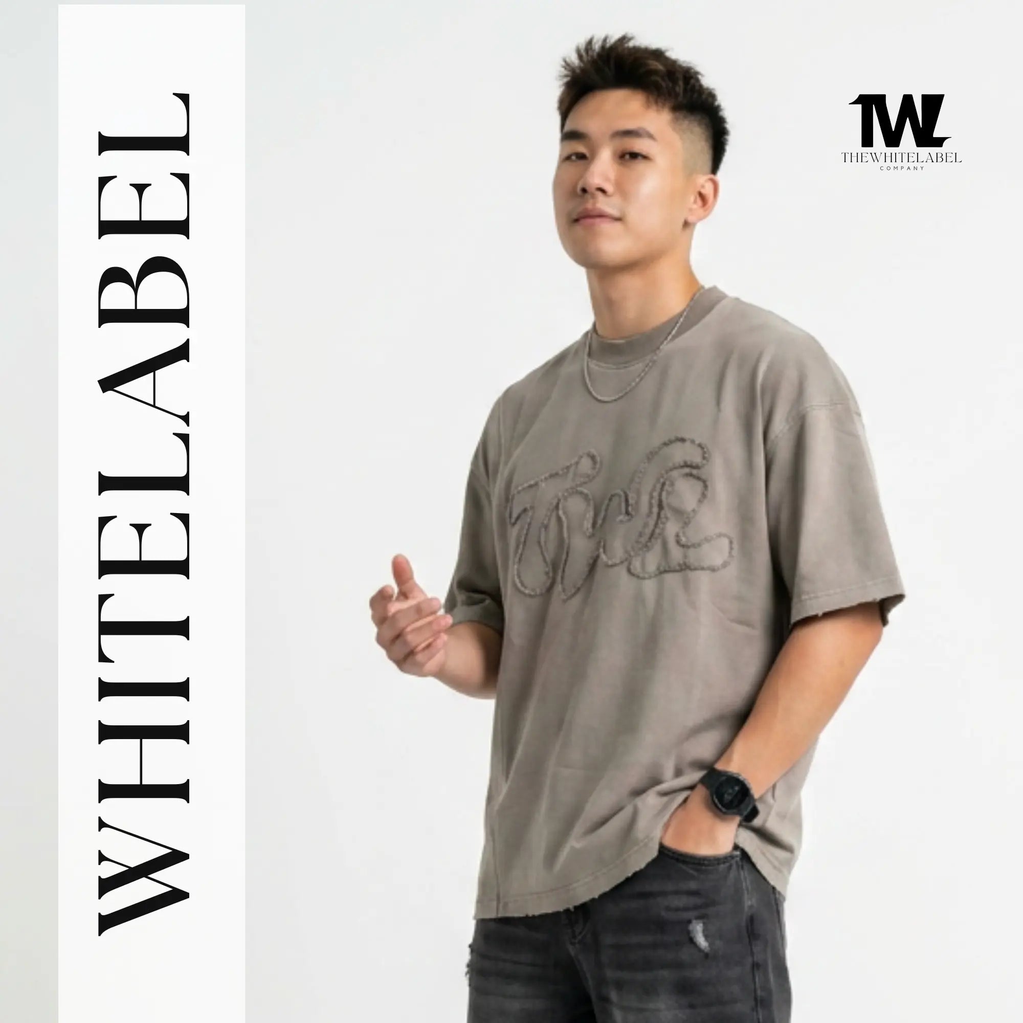THEWHITELABEL AP02 Frayed Logo Tee Oversized Unisex T-Shirt in Acid Brown Colour THEWHITELABEL