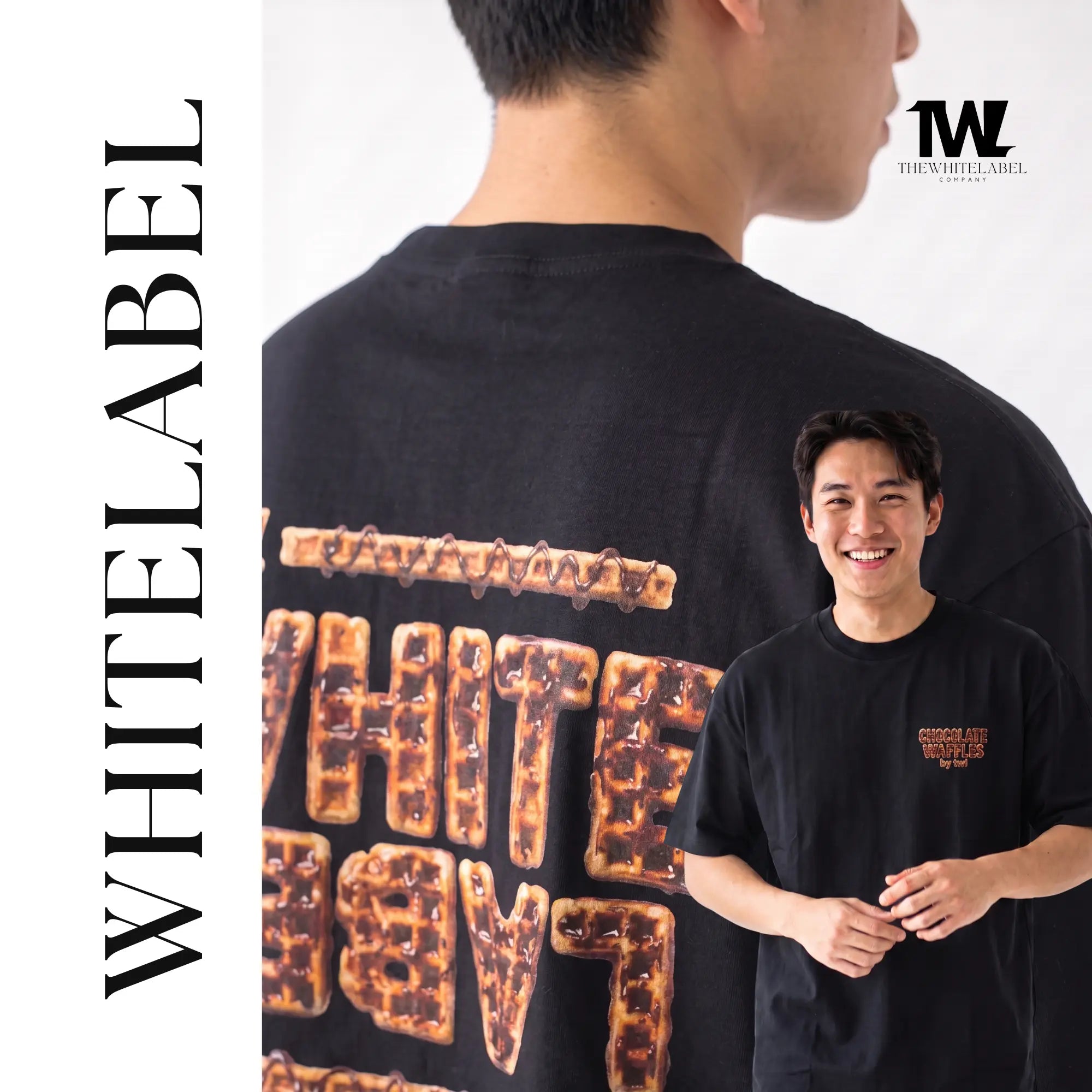 THEWHITELABEL FS02 CHOCOLATE WAFFLES 300GSM Oversize Unisex T-Shirt in Black Color THEWHITELABEL