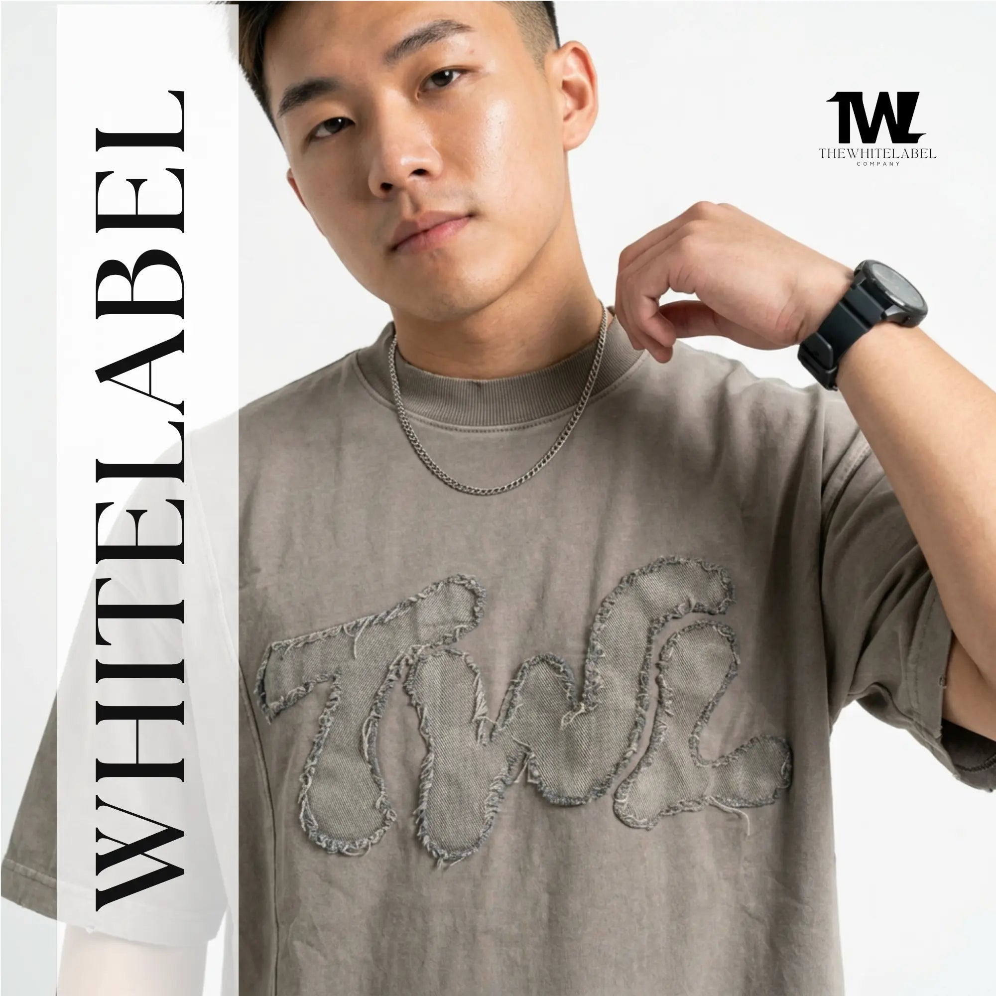 THEWHITELABEL AP02 Frayed Logo Tee Oversized Unisex T-Shirt in Acid Brown Colour THEWHITELABEL