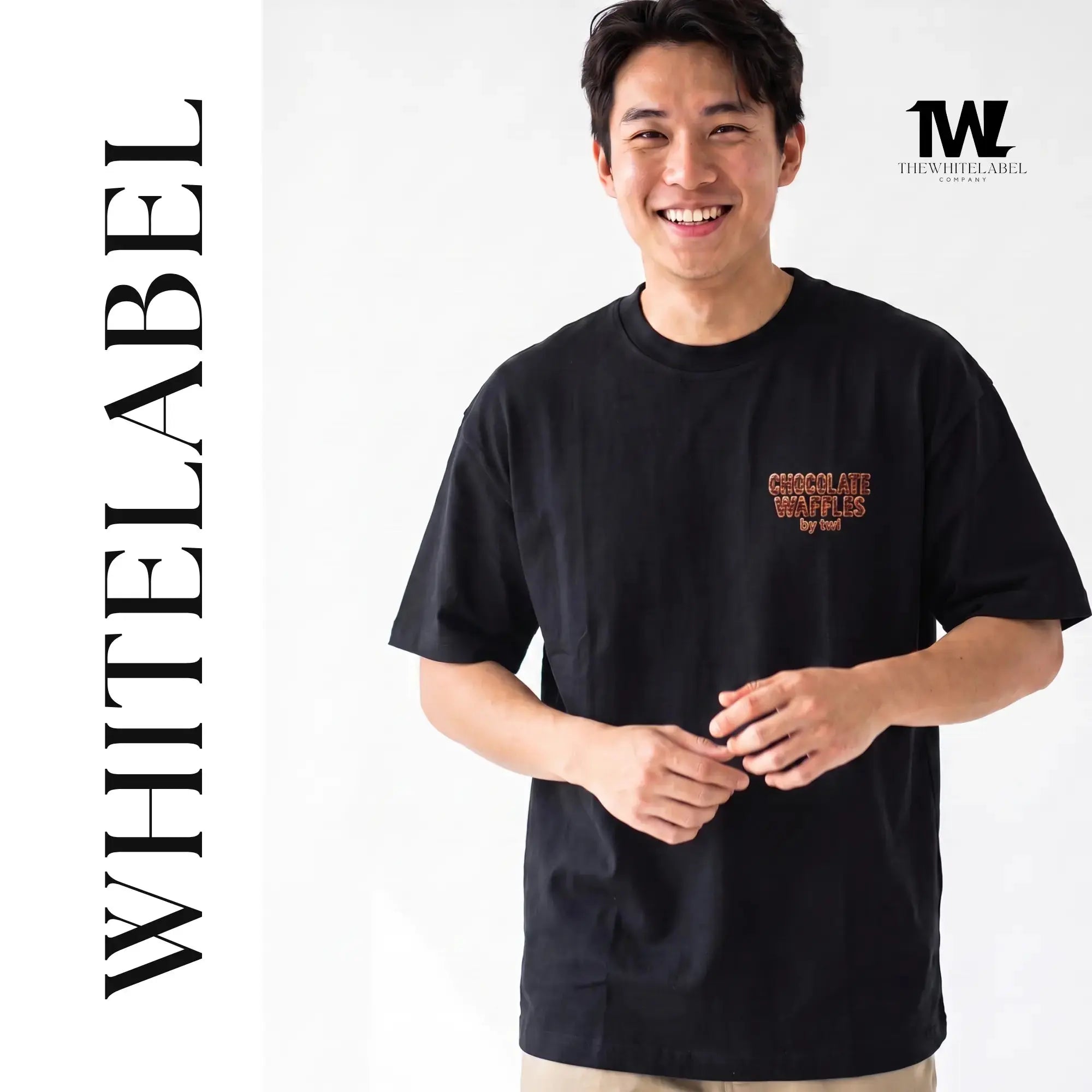 THEWHITELABEL FS02 CHOCOLATE WAFFLES 300GSM Oversize Unisex T-Shirt in Black Color THEWHITELABEL