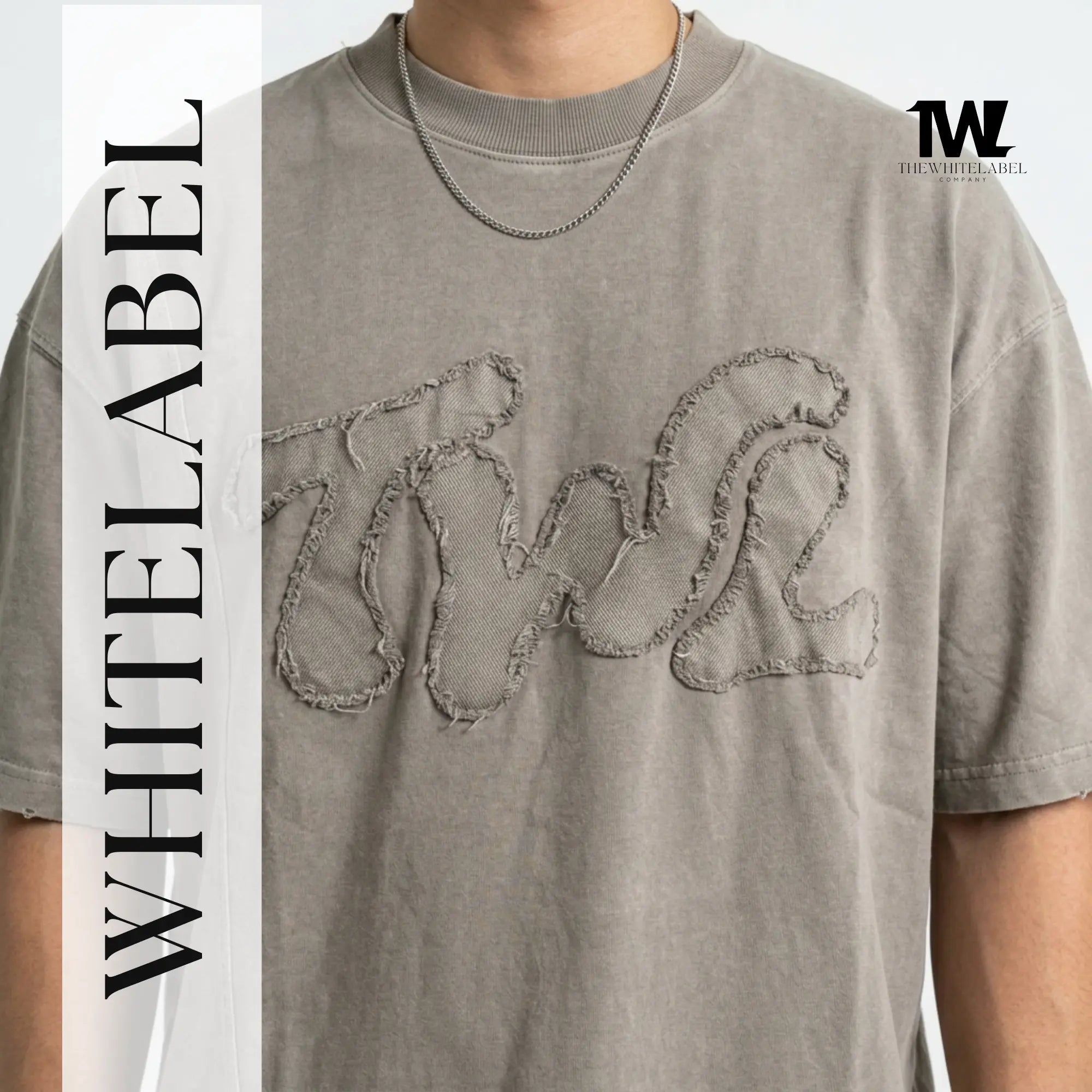 THEWHITELABEL AP02 Frayed Logo Tee Oversized Unisex T-Shirt in Acid Brown Colour THEWHITELABEL