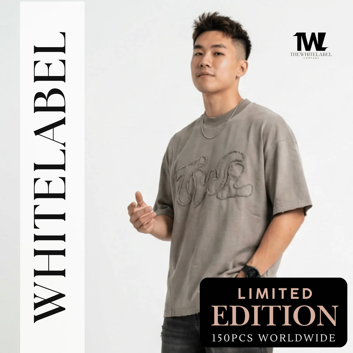 THEWHITELABEL AP02 Frayed Logo Acid Wash Oversized Tee Unisex in Acid Brown Colour THEWHITELABEL