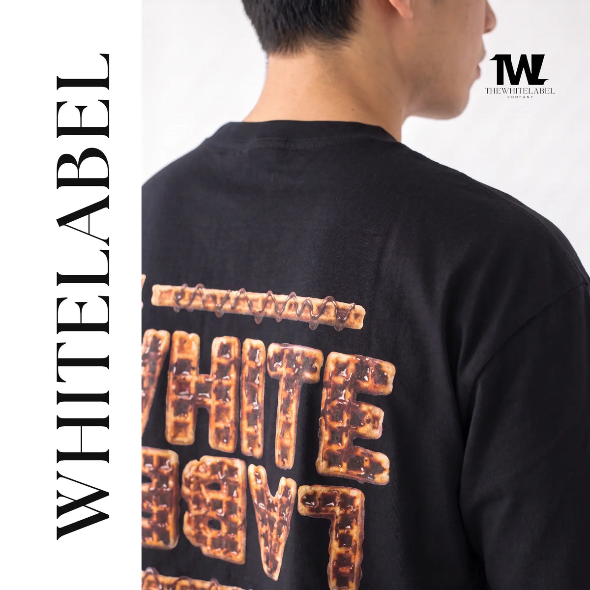 THEWHITELABEL FS02 CHOCOLATE WAFFLES 300GSM Oversize Unisex T-Shirt in Black Color THEWHITELABEL