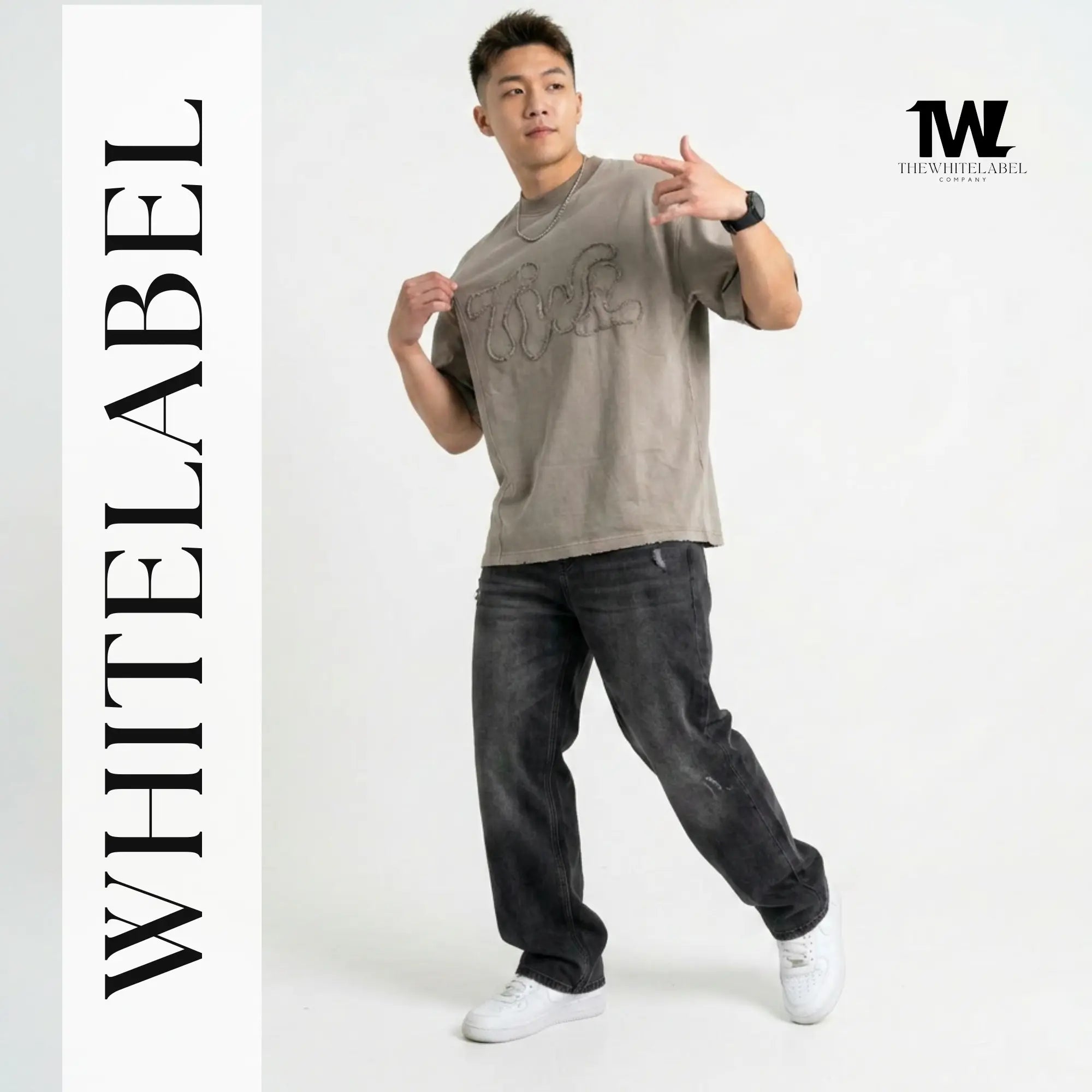 THEWHITELABEL AP02 Frayed Logo Tee Oversized Unisex T-Shirt in Acid Brown Colour THEWHITELABEL