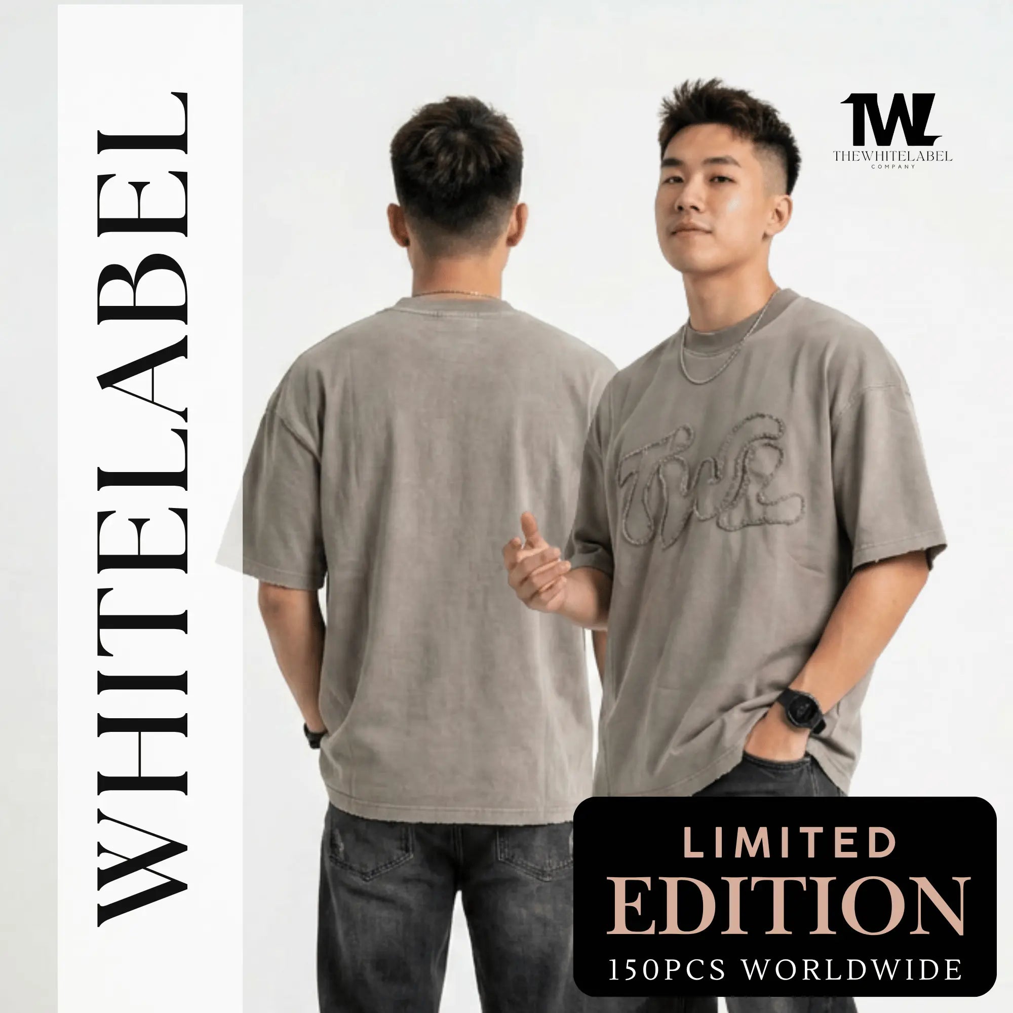 THEWHITELABEL AP02 Frayed Logo Acid Wash Oversized Tee Unisex in Acid Brown Colour THEWHITELABEL