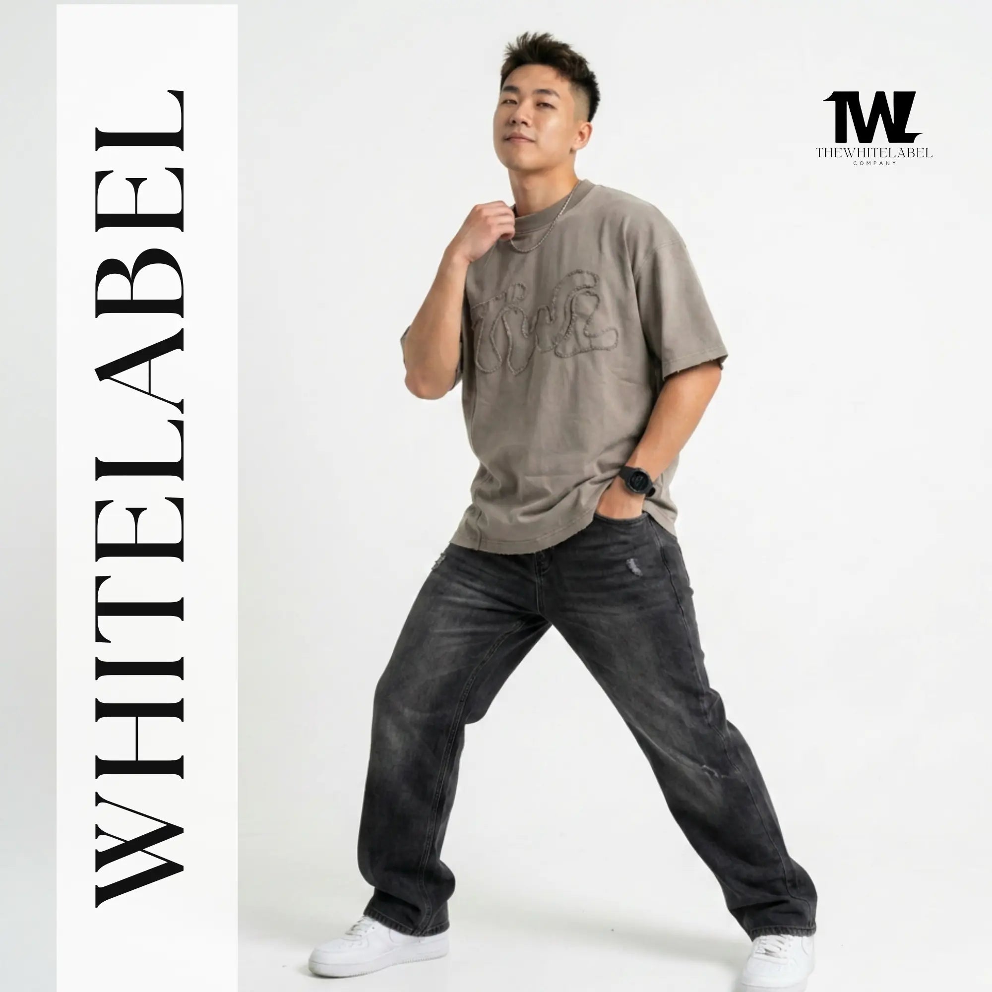 THEWHITELABEL AP02 Frayed Logo Tee Oversized Unisex T-Shirt in Acid Brown Colour THEWHITELABEL