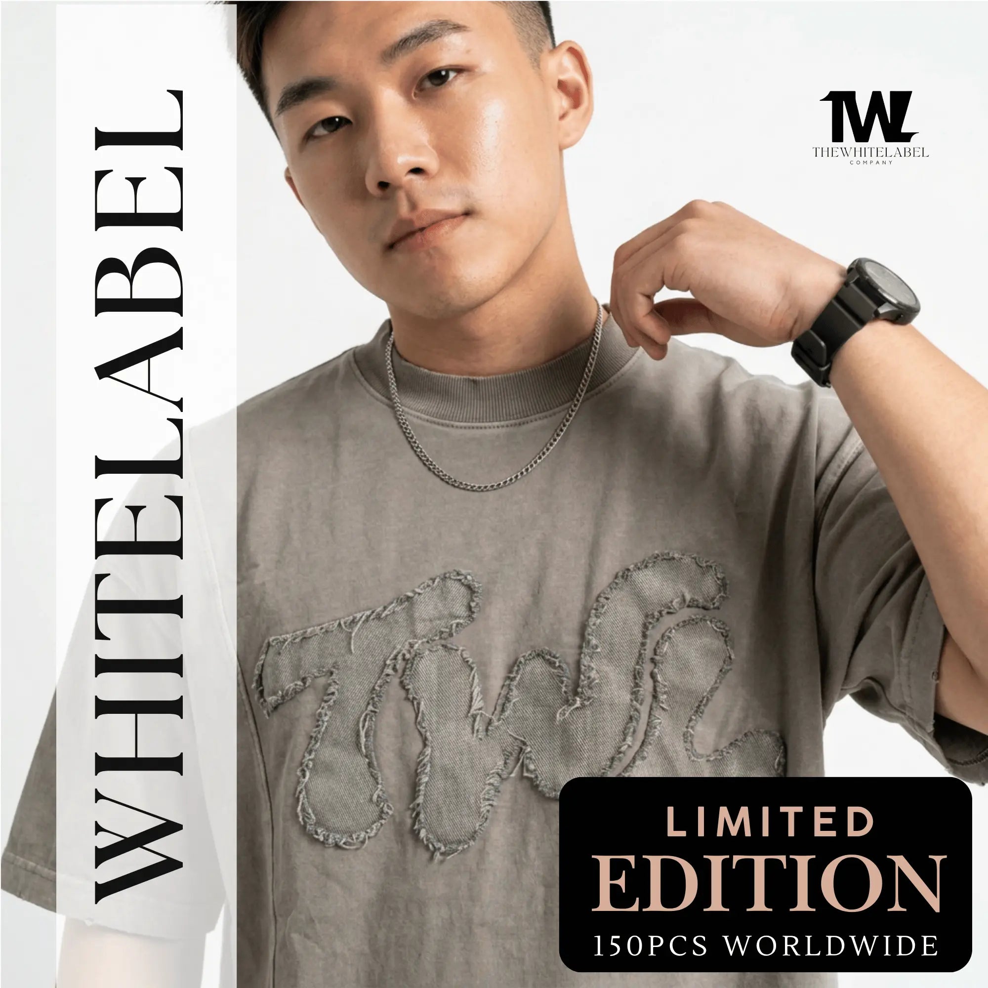THEWHITELABEL AP02 Frayed Logo Acid Wash Oversized Tee Unisex in Acid Brown Colour THEWHITELABEL