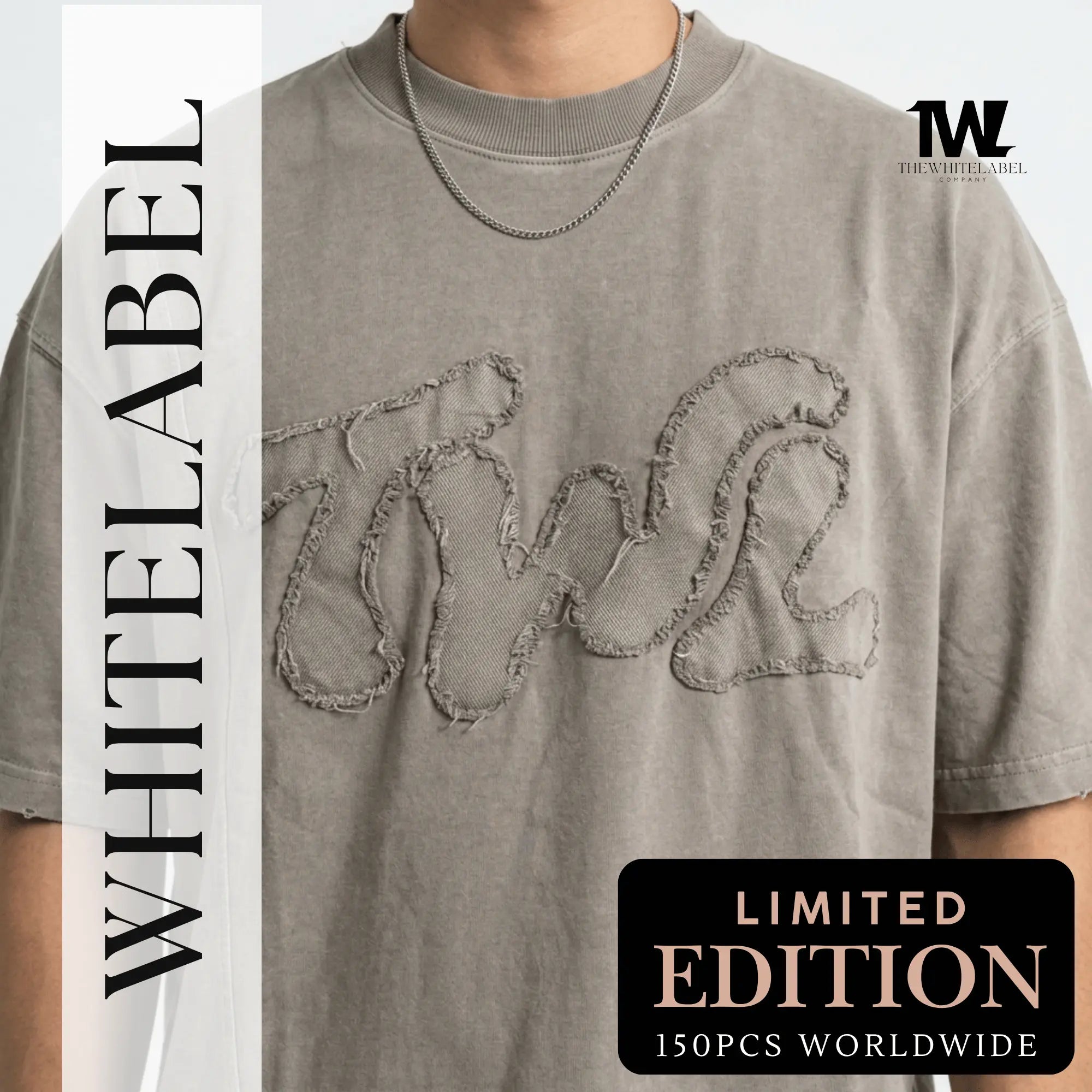 THEWHITELABEL AP02 Frayed Logo Acid Wash Oversized Tee Unisex in Acid Brown Colour THEWHITELABEL